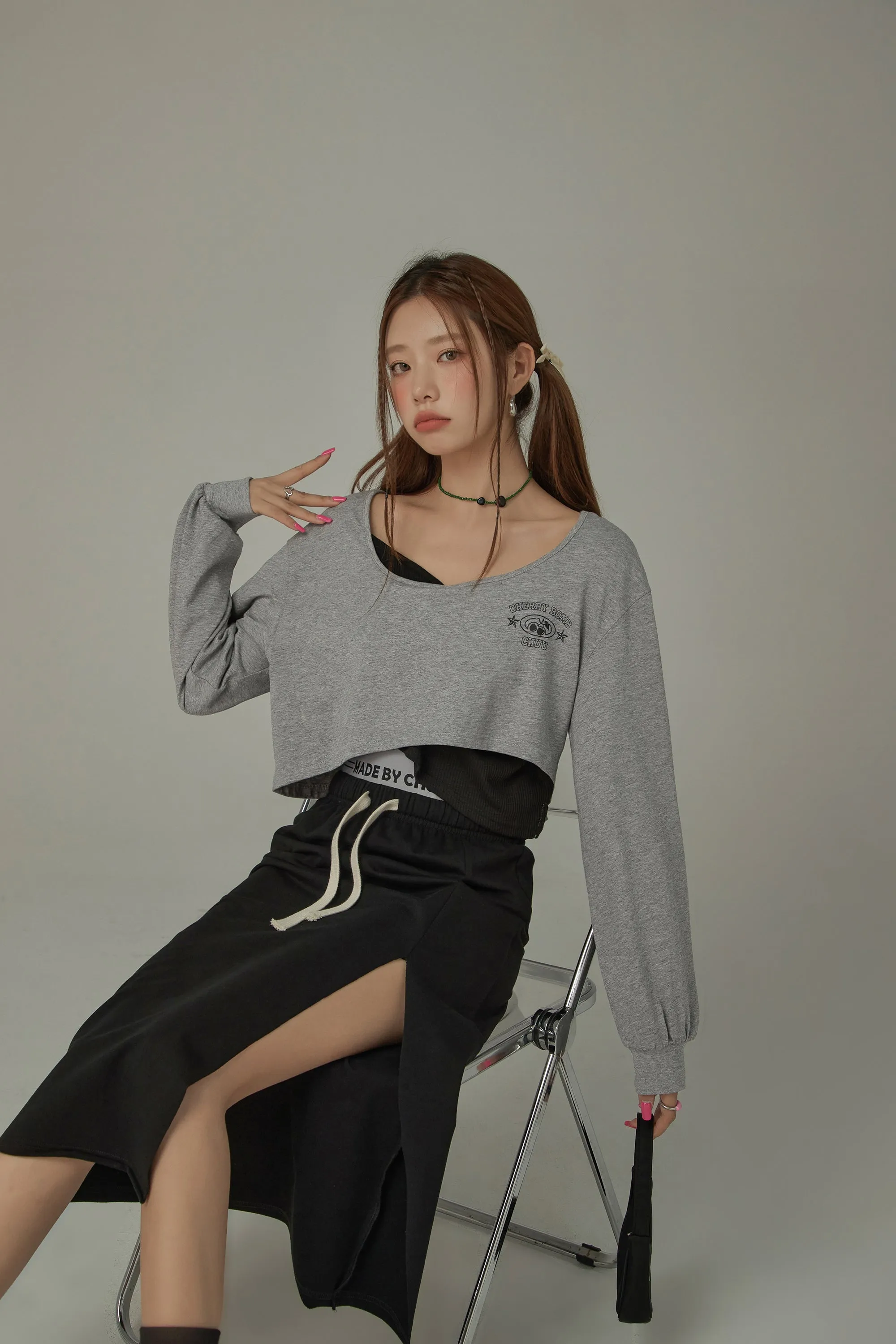 Color Matching Asymmetrical Layer Cropped T-Shirt