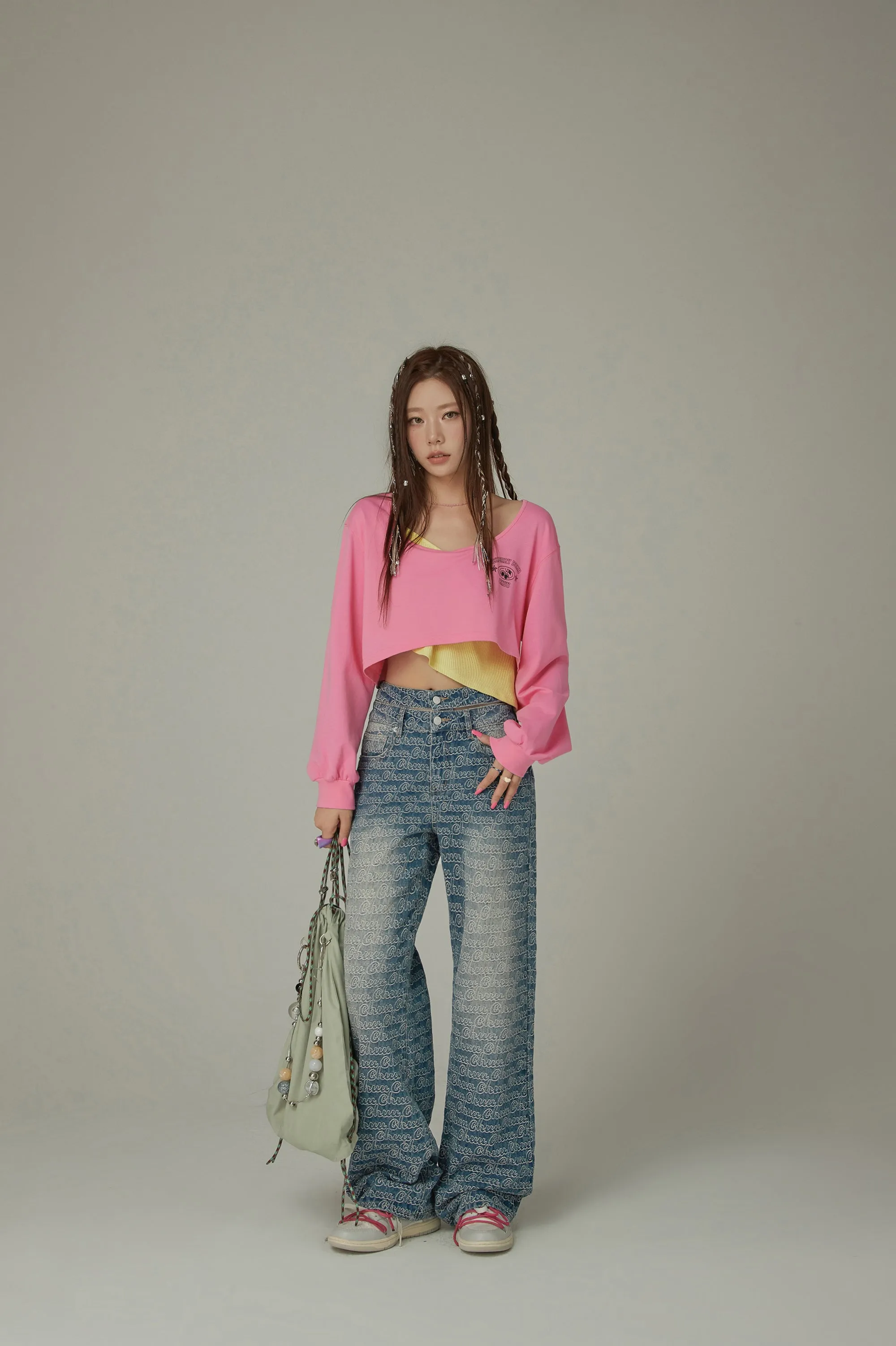 Color Matching Asymmetrical Layer Cropped T-Shirt