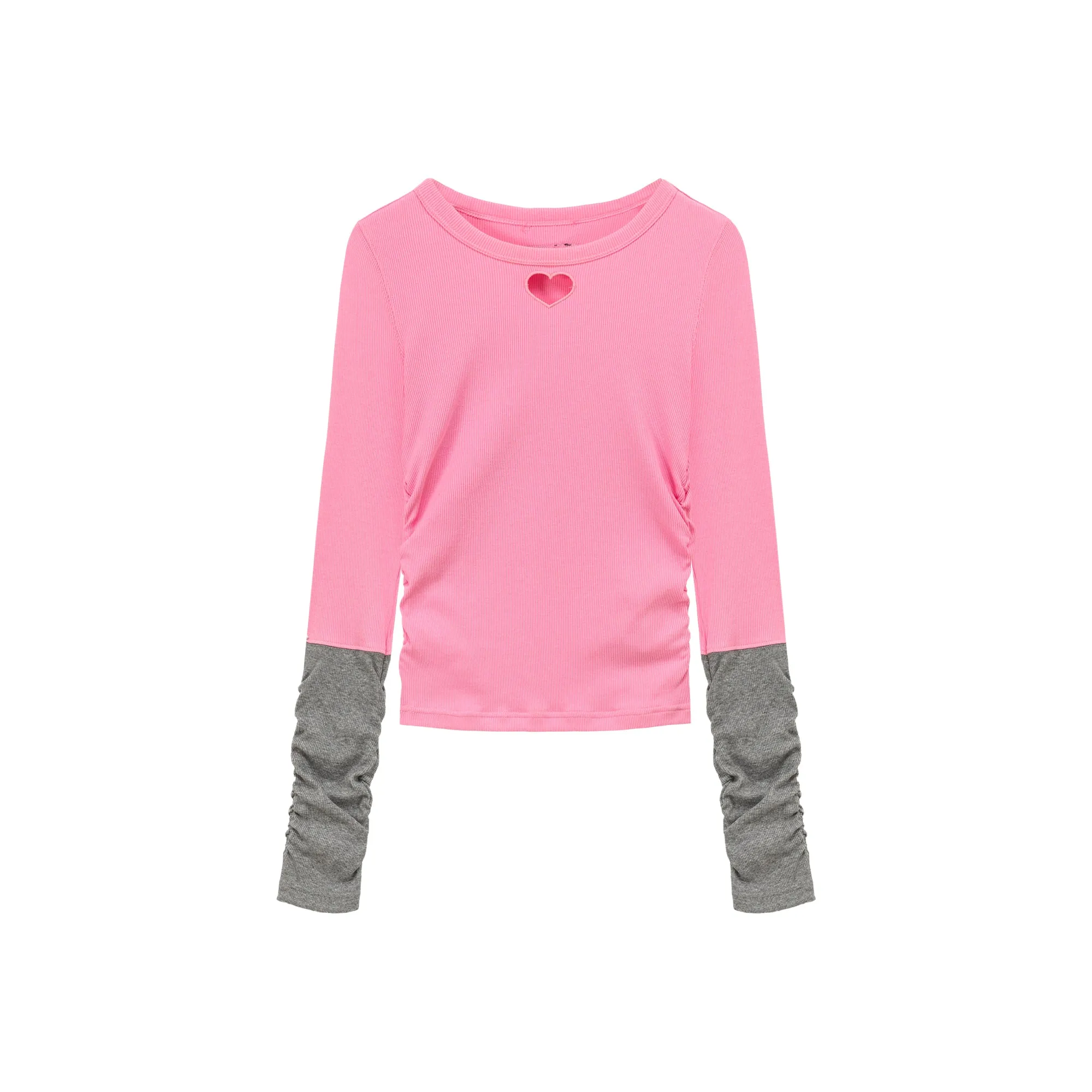 Color Matching Cropped Heart Cutout T-Shirt