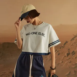 Color Matching Line Cropped T-Shirt