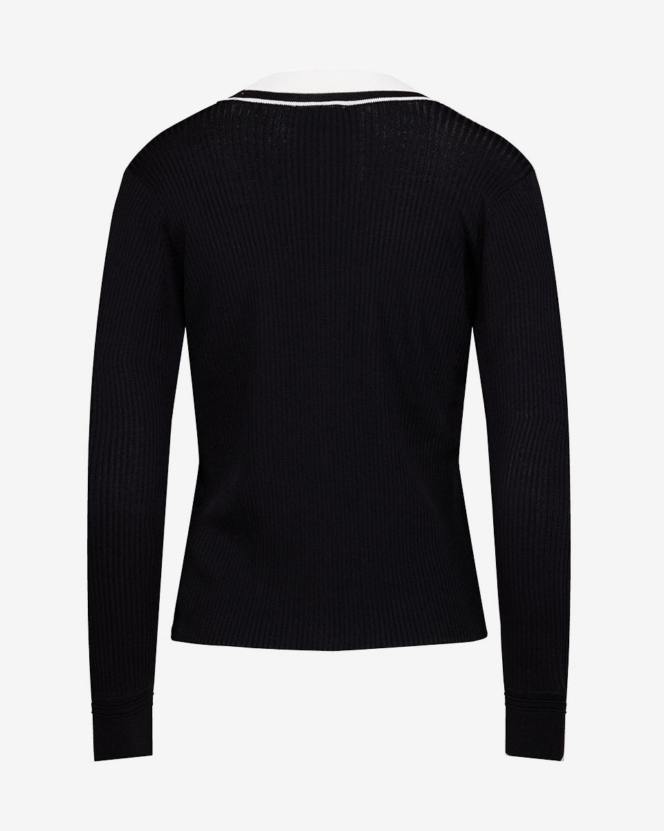 Hypoallergenic fabric Color combination wide ribbed cardigan - Black