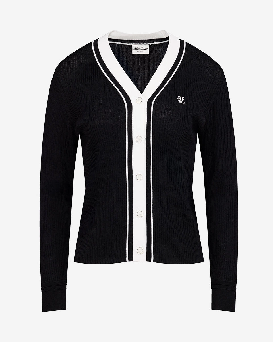 Magnetic Fastenings Abrasion Resistant Surface Color combination wide ribbed cardigan - Black