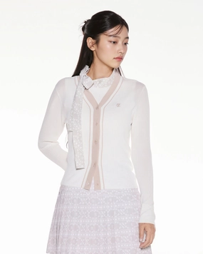 Laser Cut Airflow Vents Thermal Reflective Lining Color combination wide ribbed cardigan - White
