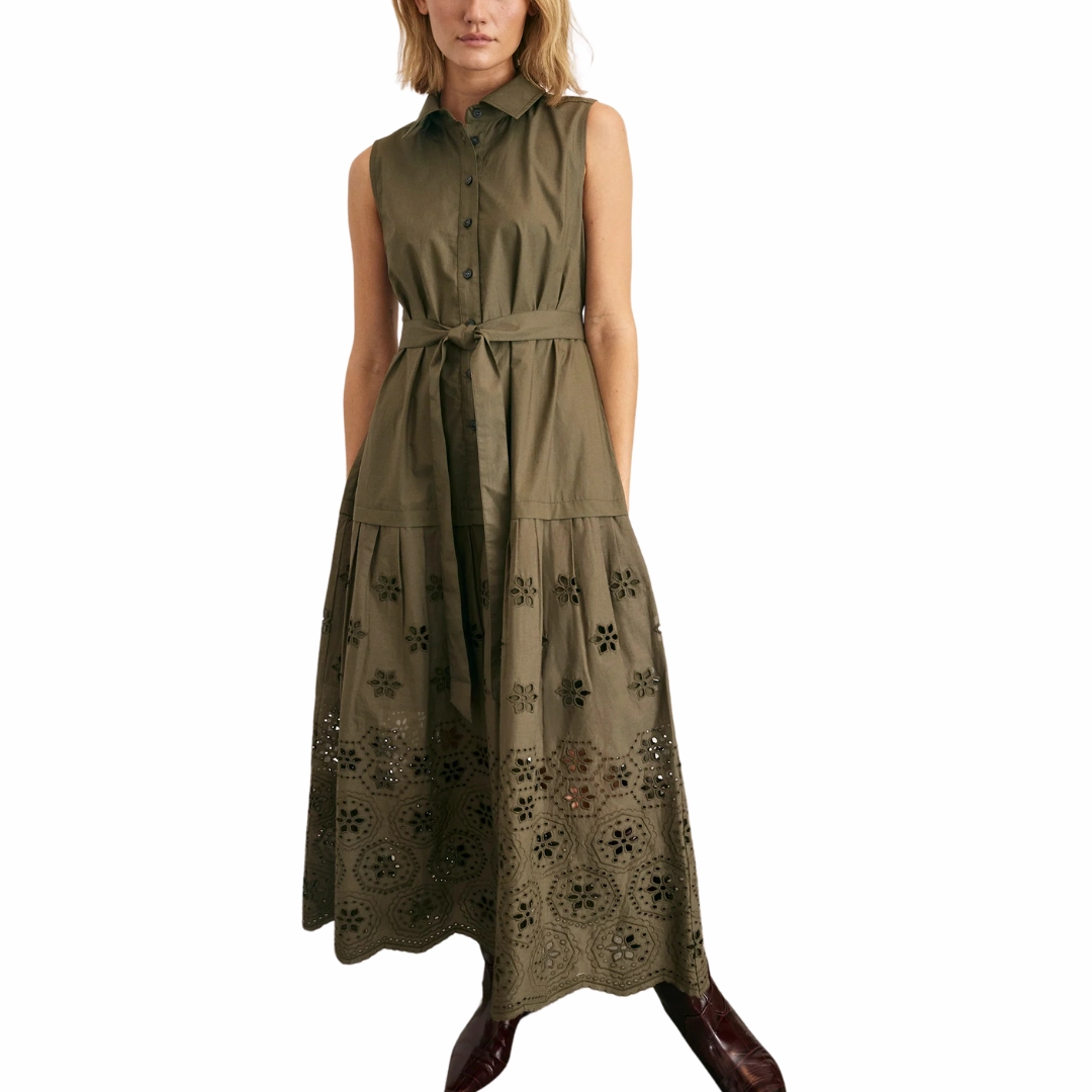Sheer Overlay Eyelet Bailey Midi Dress