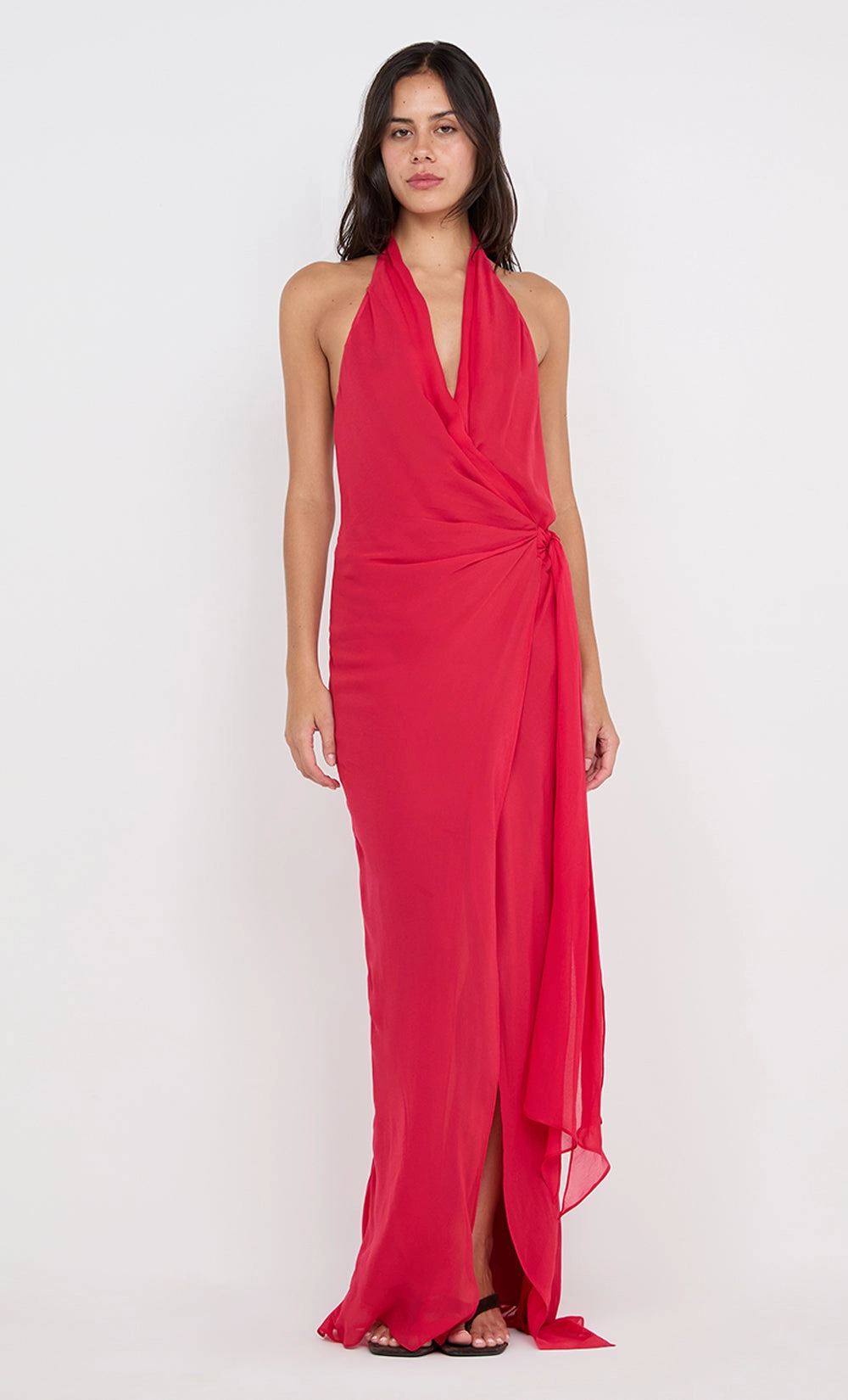 Trendy Wearable Side Ruching SONEVA WRAP DRESS - STRAWBERRY