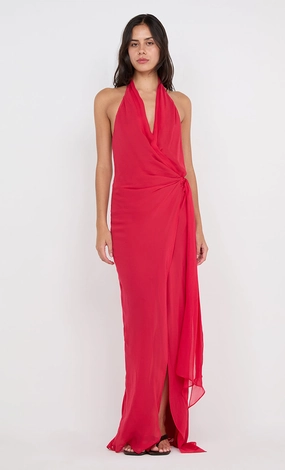 Trendy Wearable Side Ruching SONEVA WRAP DRESS - STRAWBERRY