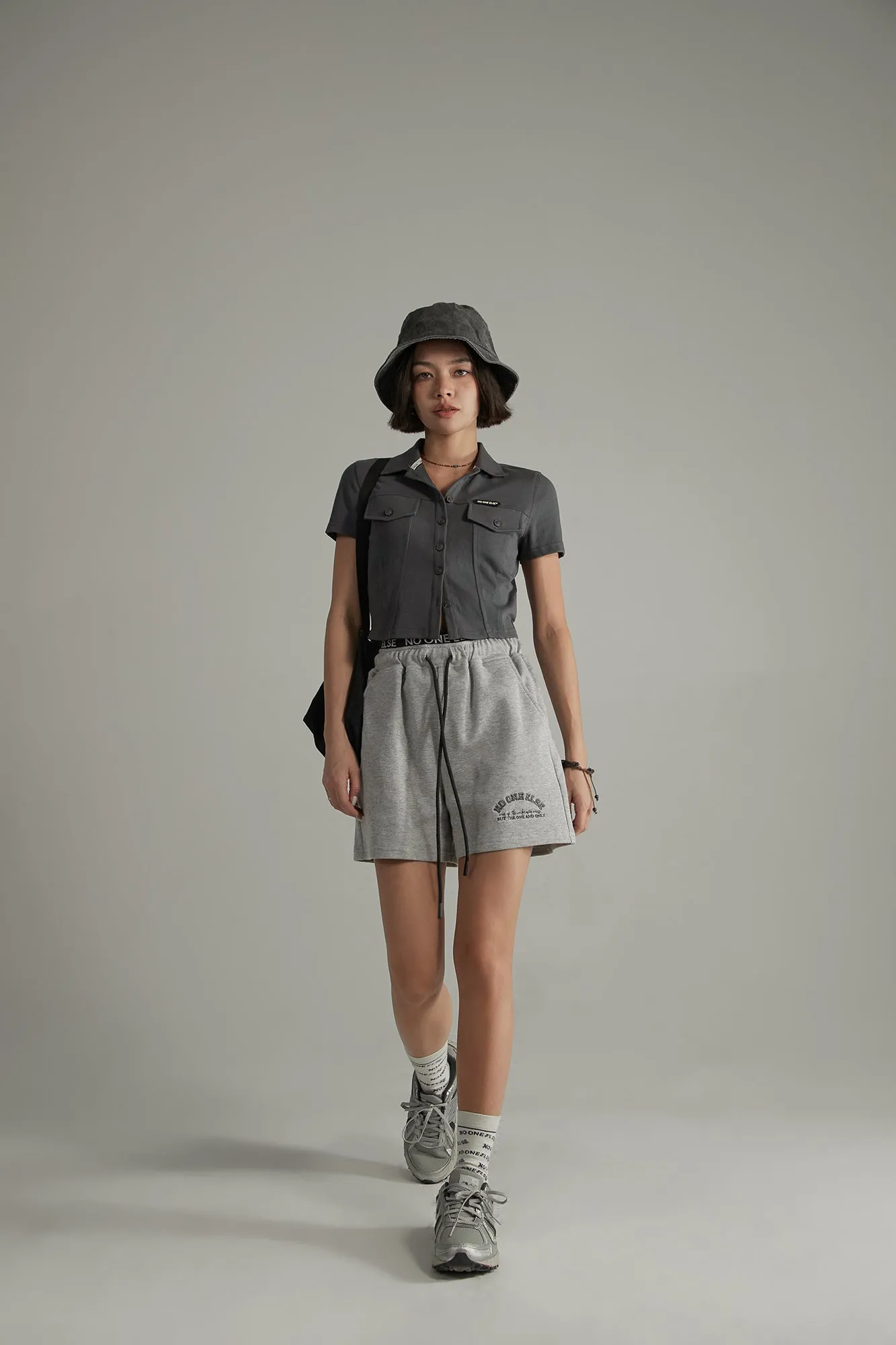 Colored Pocket Cropped Button Shirt