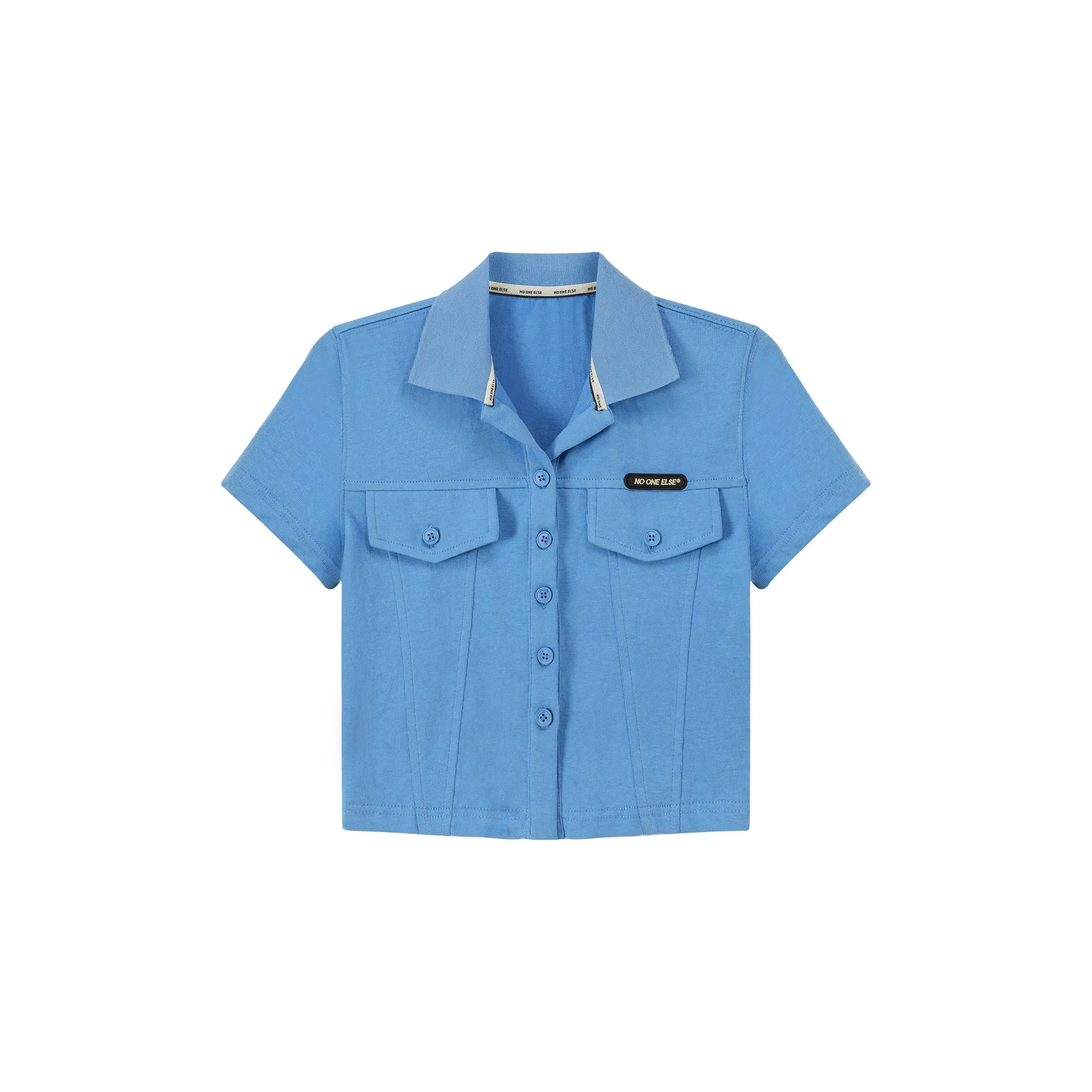 Colored Pocket Cropped Button Shirt