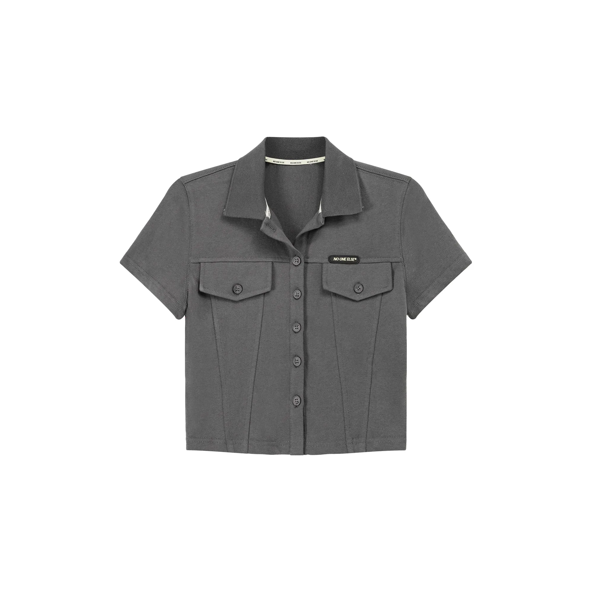 Colored Pocket Cropped Button Shirt