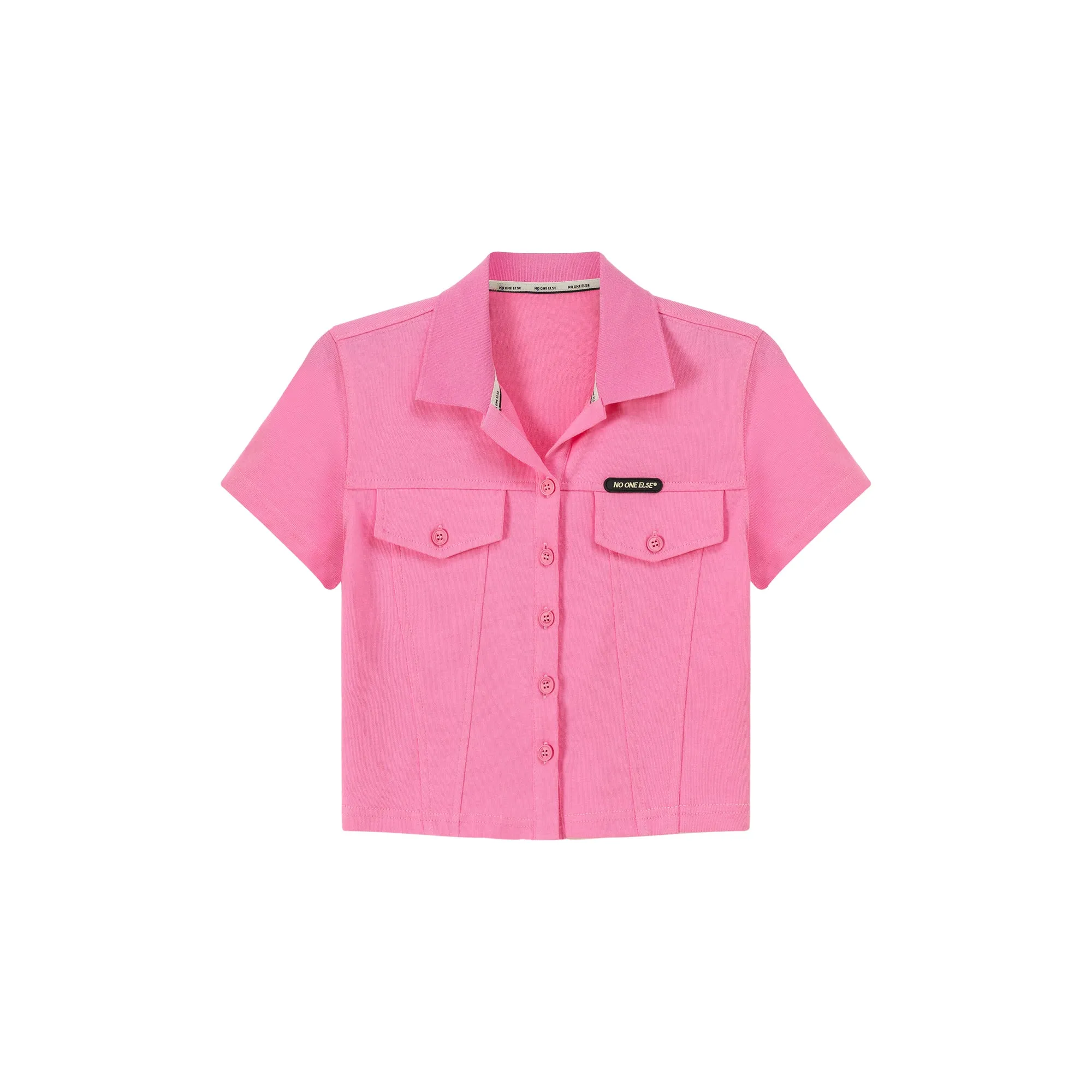 Colored Pocket Cropped Button Shirt