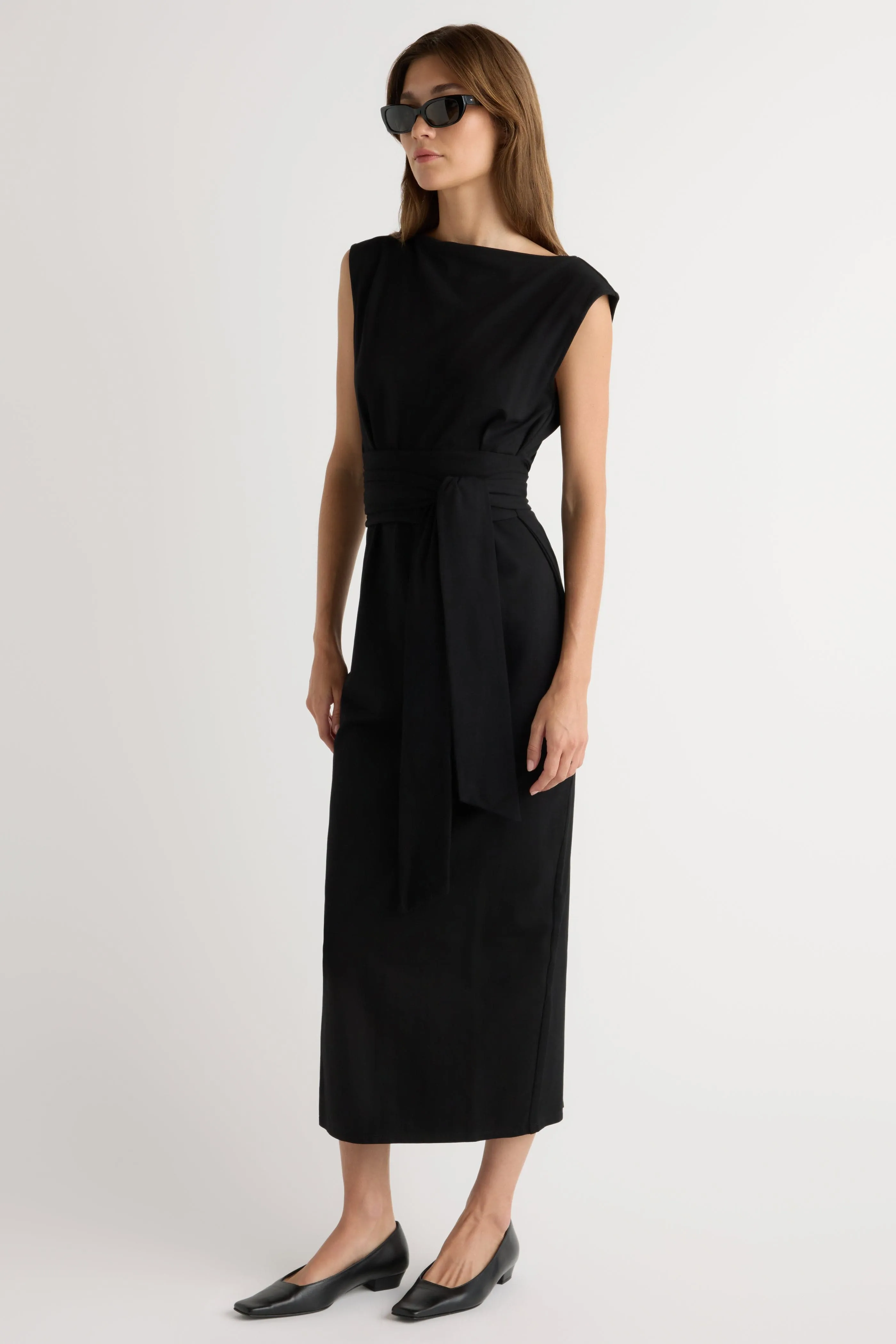 Layering Fit Casual and Smart Edina Tie-Front Slit-Neck Dress
