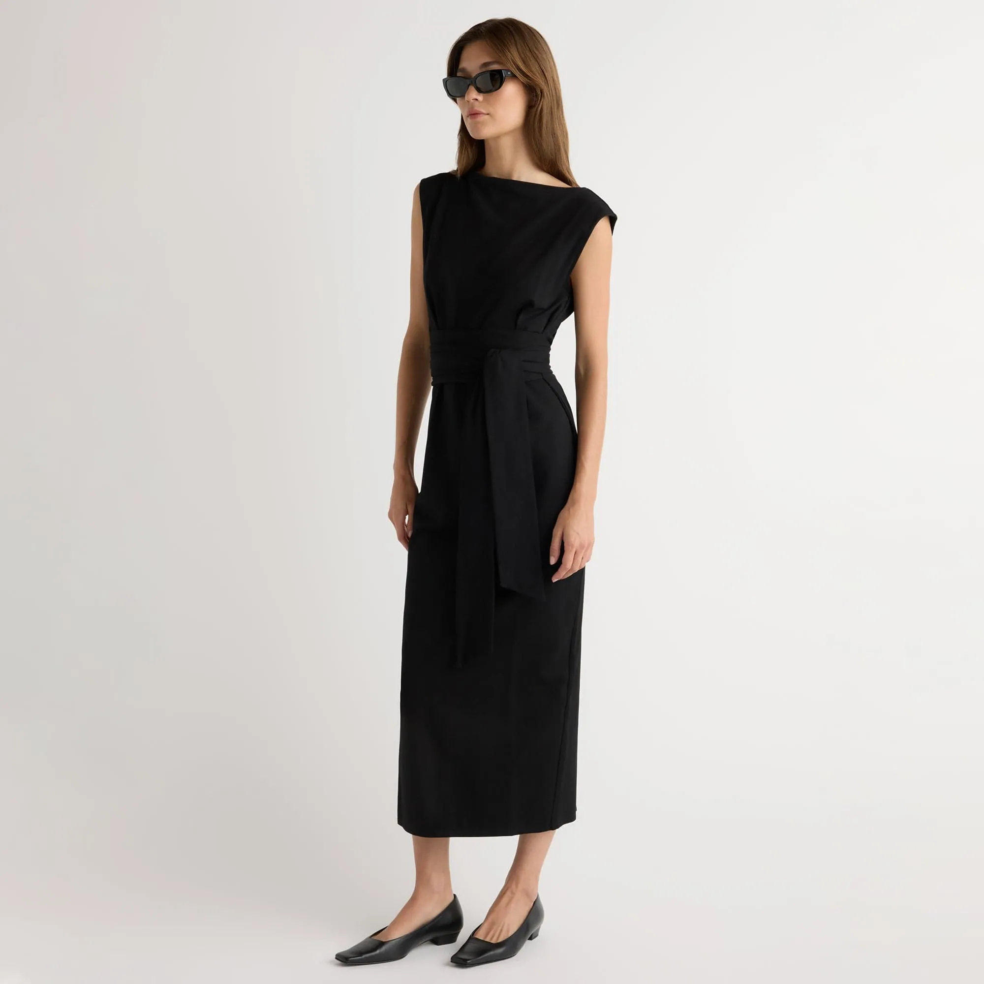 FlexibleClosure Loose Flow Edina Tie-Front Slit-Neck Dress
