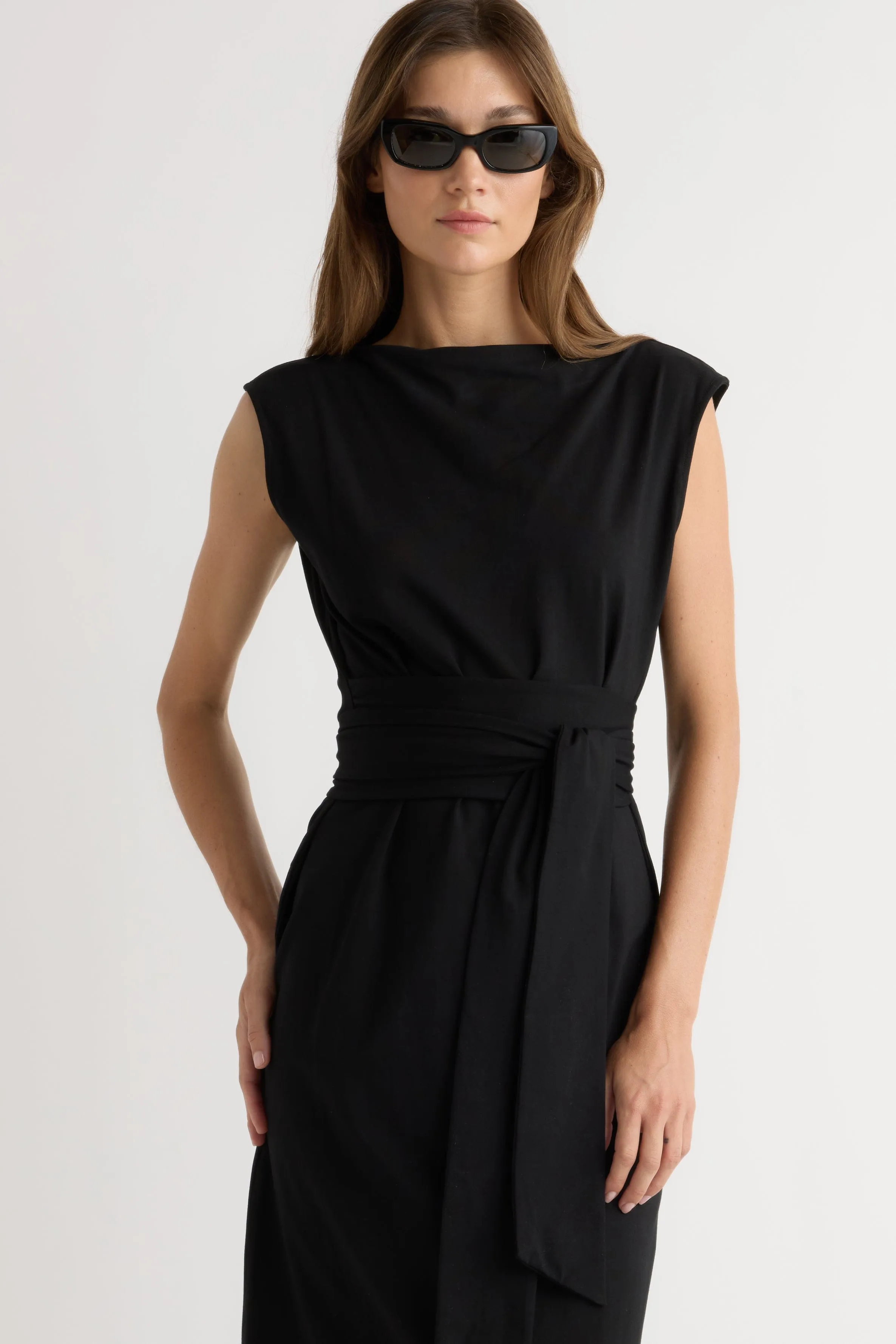 Subtle Flex Edina Tie-Front Slit-Neck Dress