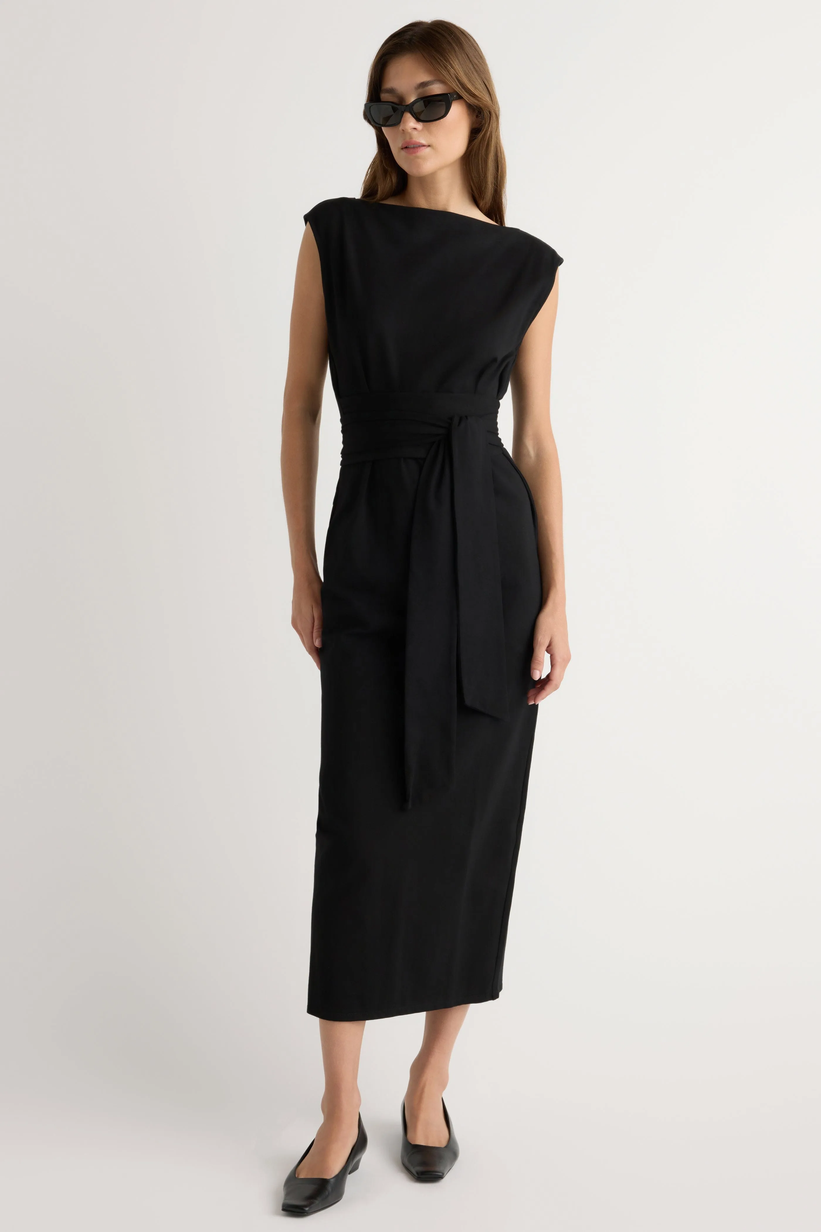 Chic Waist Design Edina Tie-Front Slit-Neck Dress