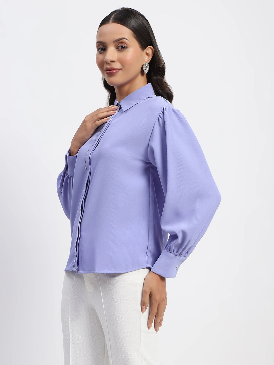 Bold Pattern Petite Option Madame Embellished Solid Mauve Shirt