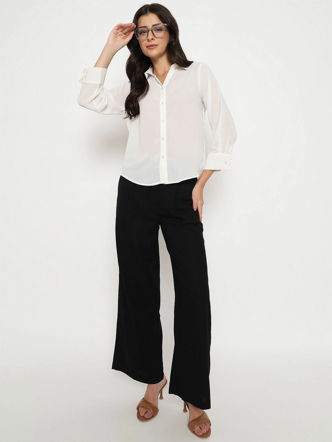Madame Cotton Blend Black Wide Leg Trousers EcoDyeProcess