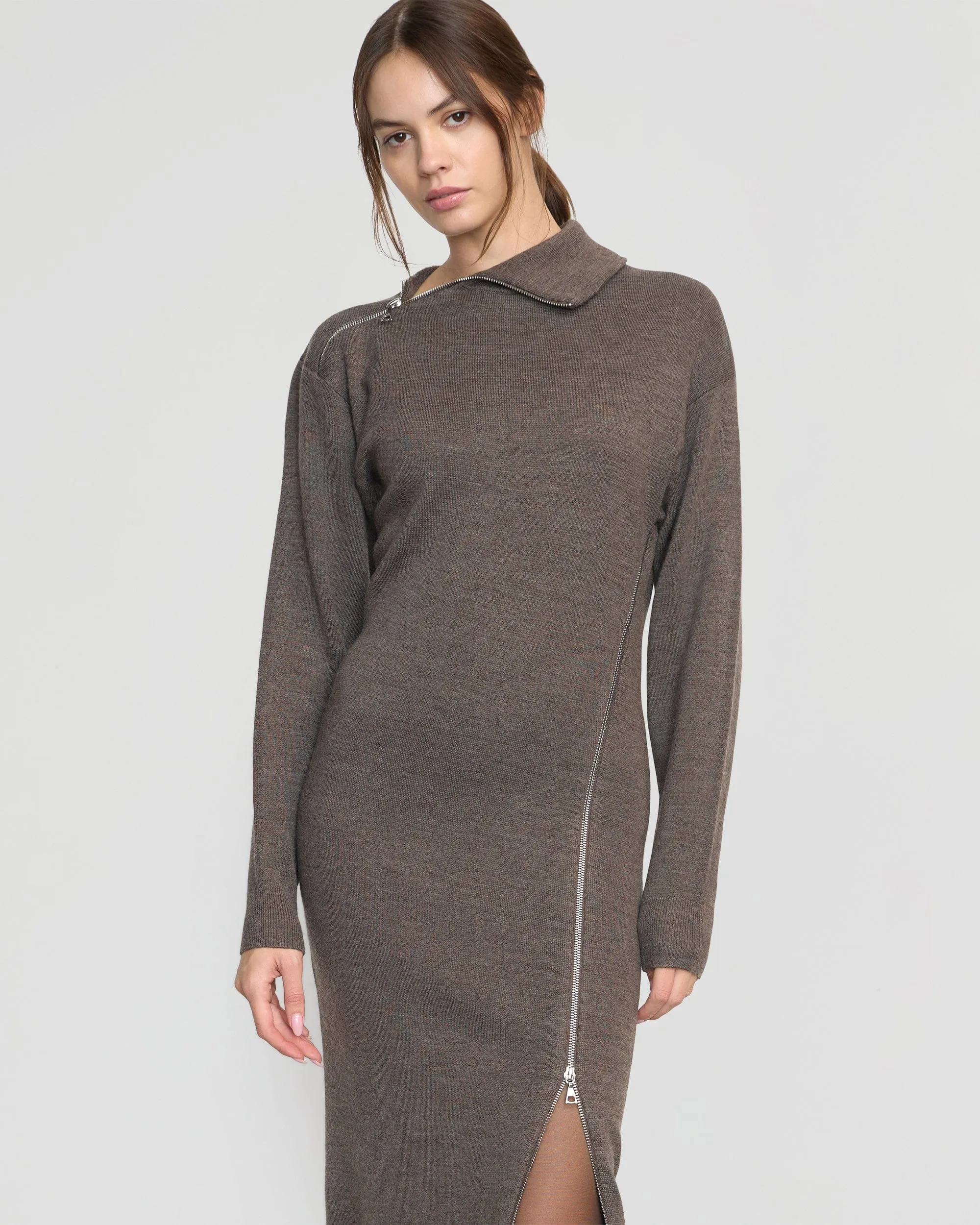 Front-Zip Yara Zipper Sweater Dress