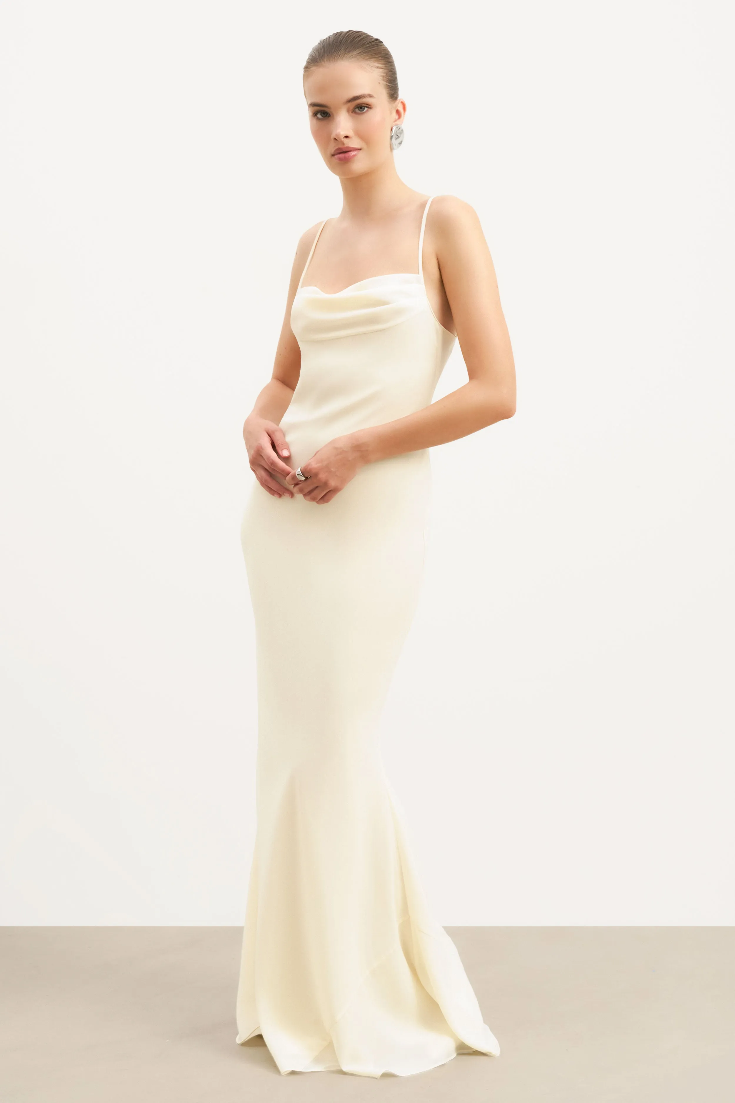Ruched Chiffon Maxi Dress - Buttermilk Luxe Wear Feminine Charm