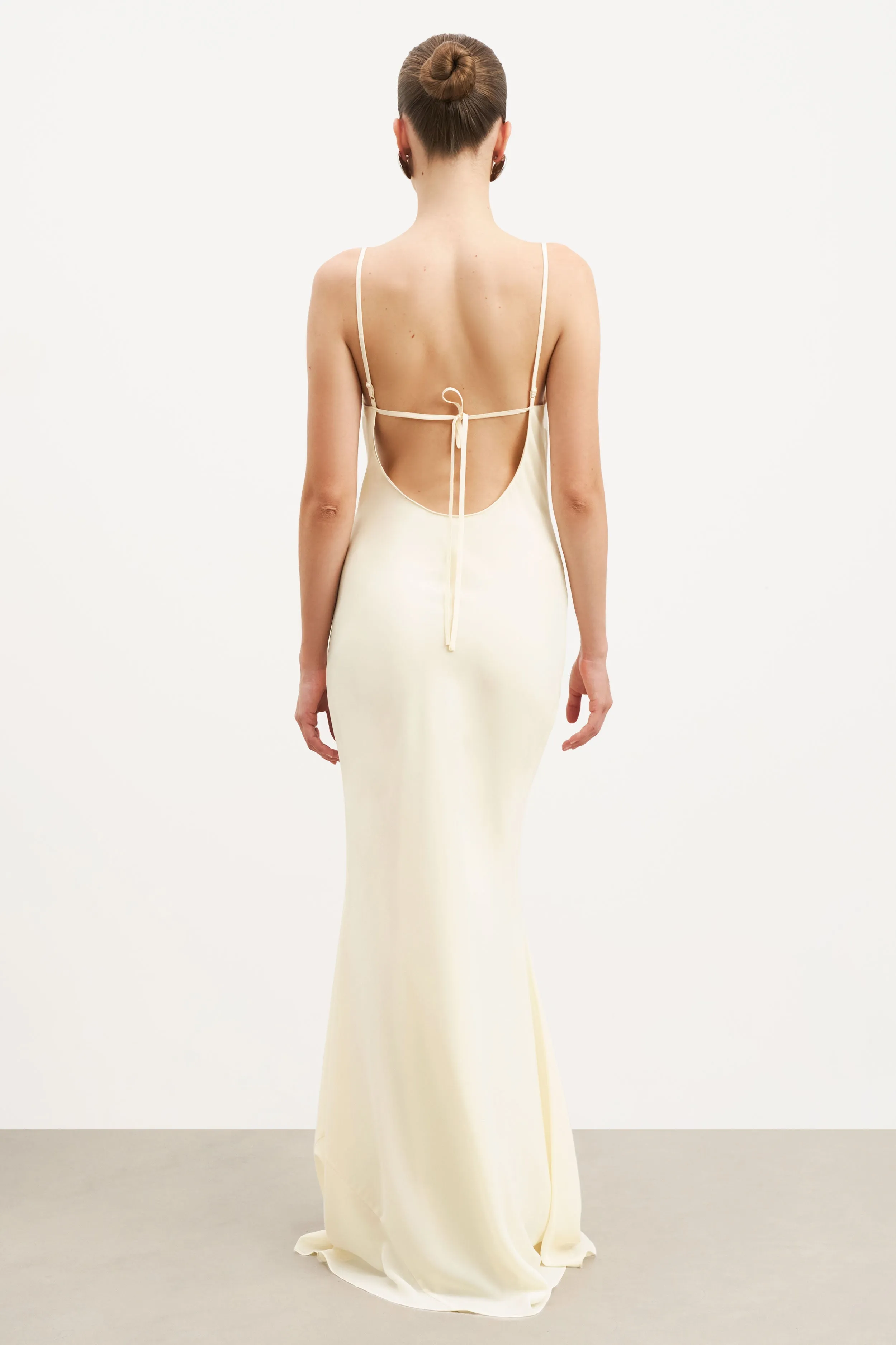 Ruched Chiffon Maxi Dress - Buttermilk Stylish Waistband Fit Fitted waist