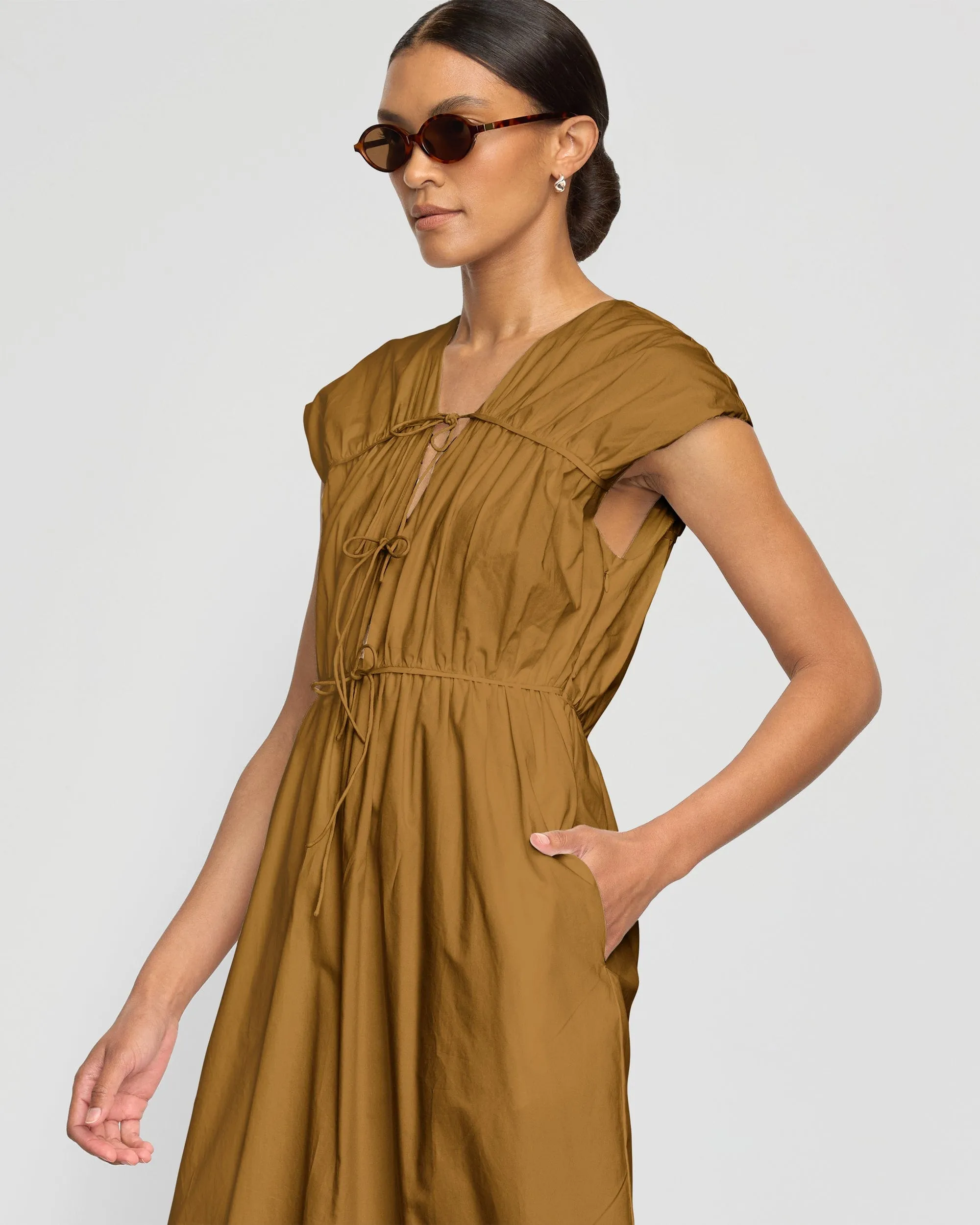 Timeless Edge Shreya Tie-Front Organic Cotton Dress