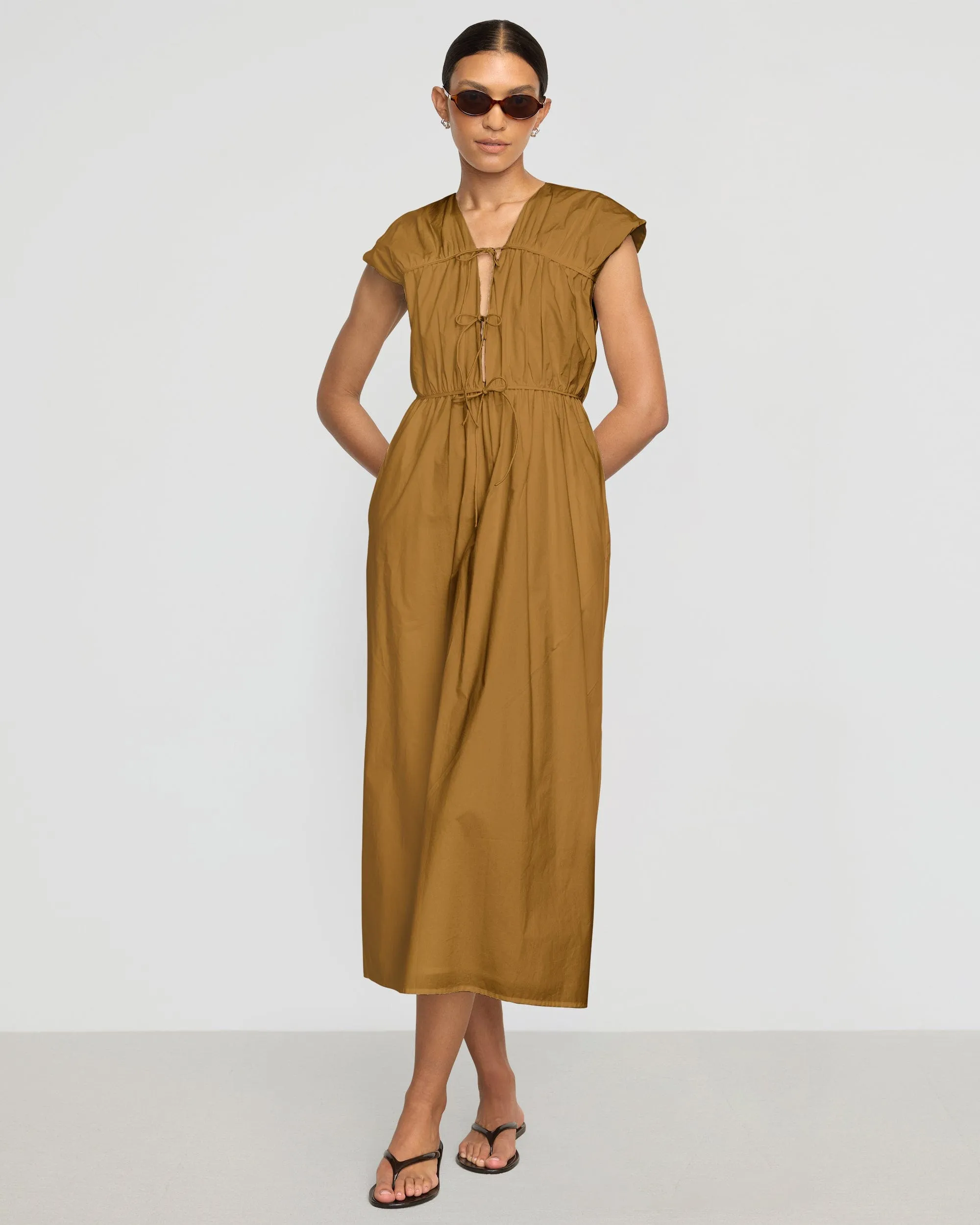 Basic Warm Flattering and Effortless Shreya Tie-Front Organic Cotton Dress