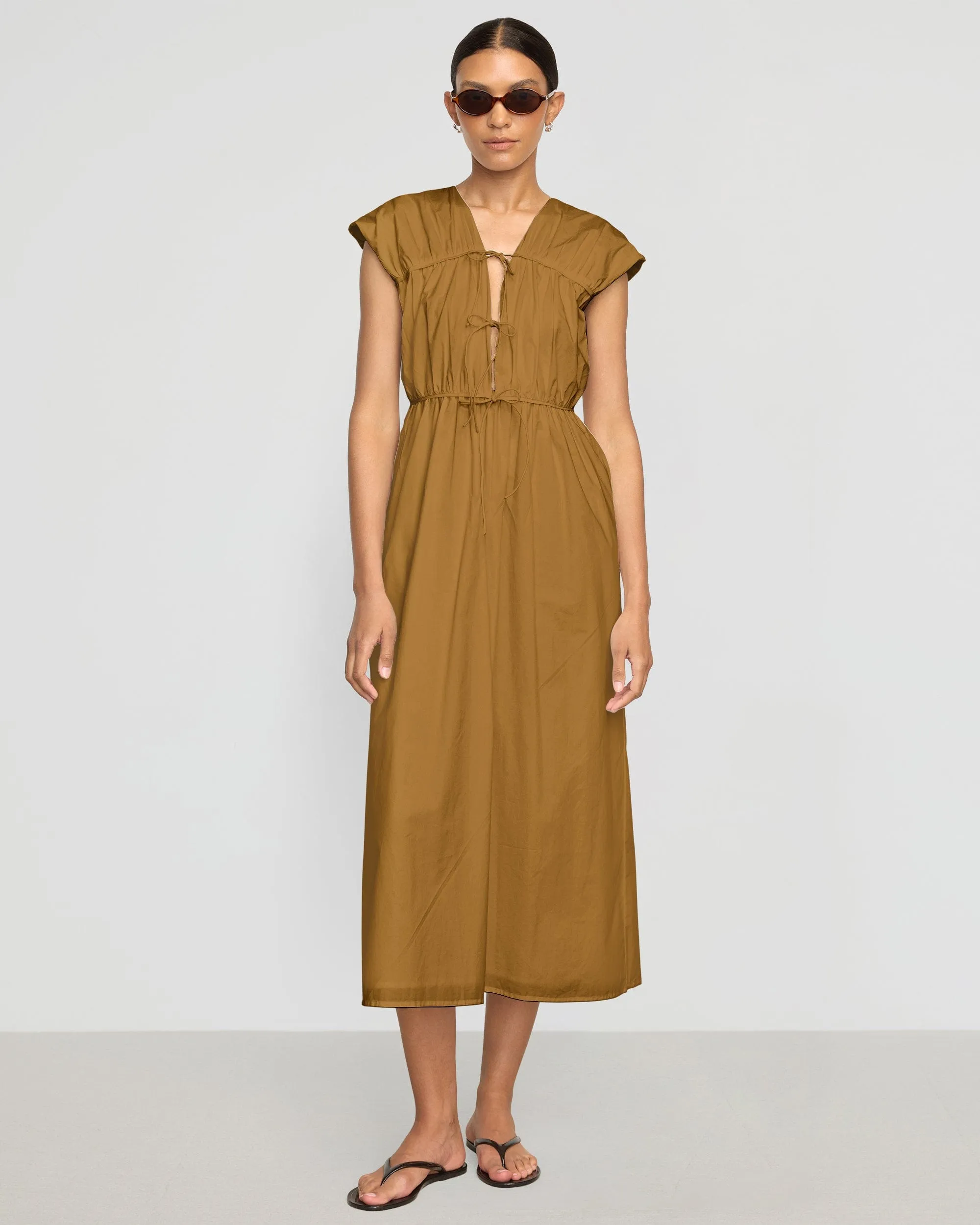 Draped-Style Spring Style Shreya Tie-Front Organic Cotton Dress