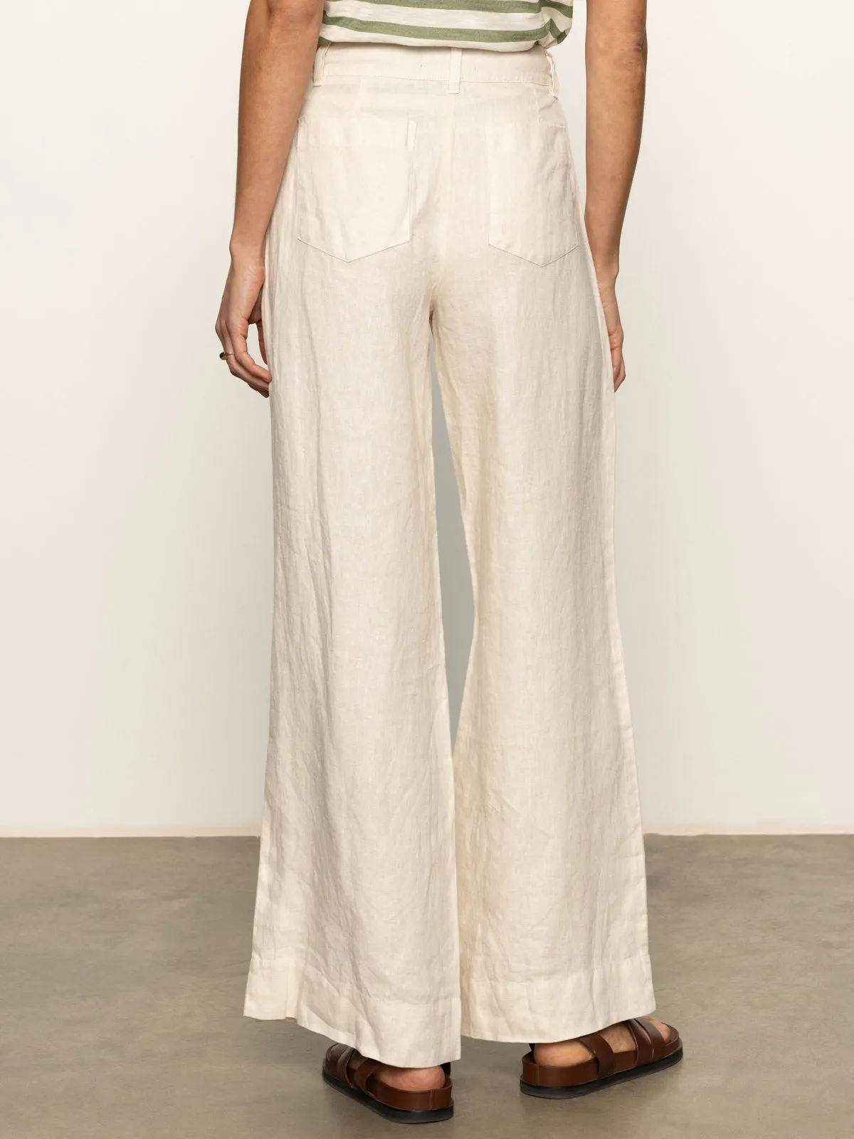 The Linen Marine Wide Leg Semi-High Rise Pant Birch DoubleLayeredKnees Customizable length