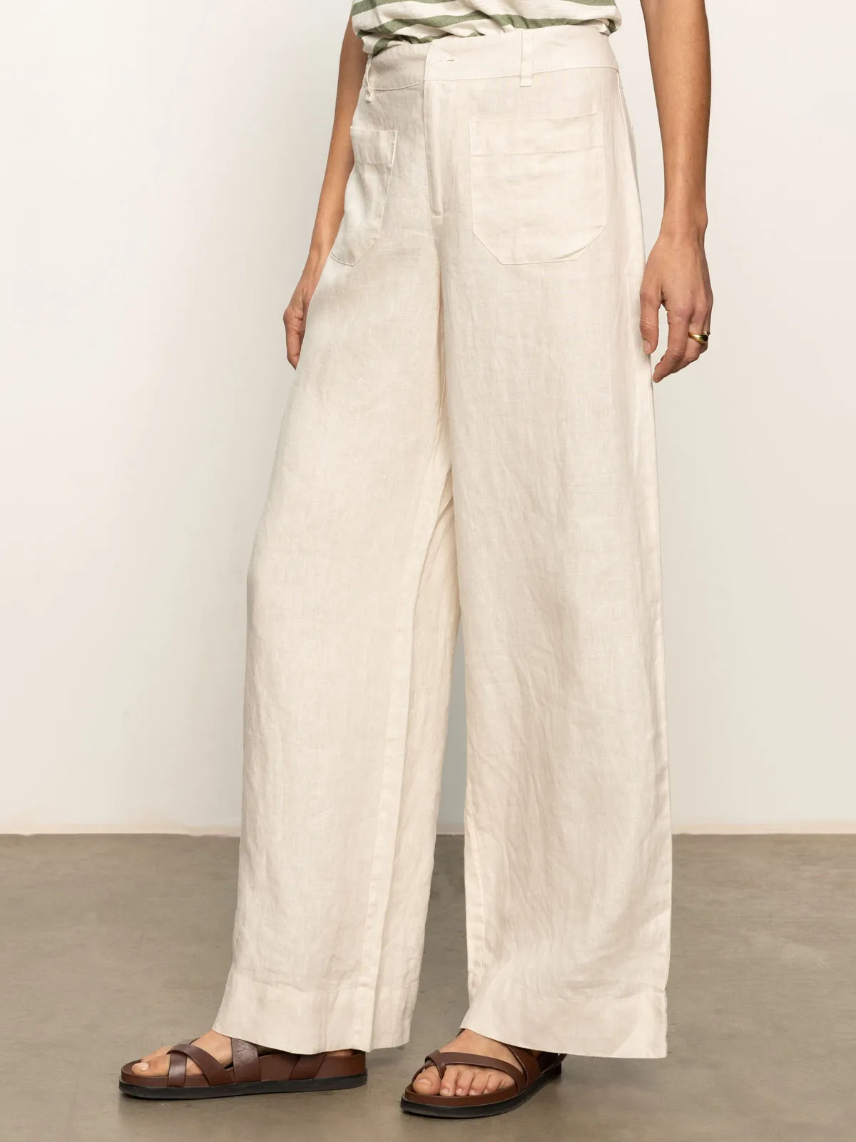 HeatRegulatingLining The Linen Marine Wide Leg Semi-High Rise Pant Birch
