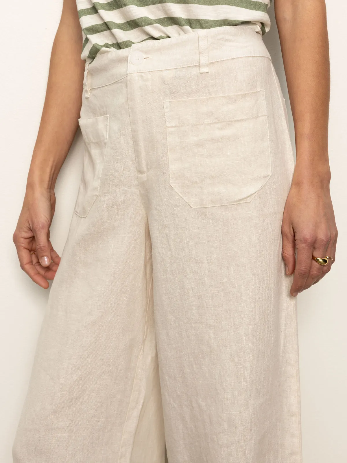 The Linen Marine Wide Leg Semi-High Rise Pant Birch Flexible Motion Work Ready