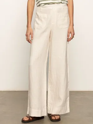 The Linen Marine Wide Leg Semi-High Rise Pant Birch Neutral Fit
