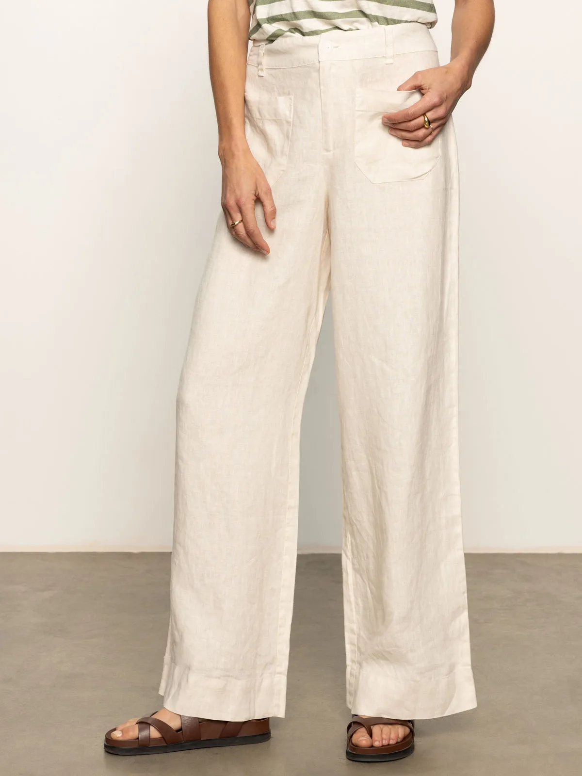 The Linen Marine Wide Leg Semi-High Rise Pant Birch RipstopFabric