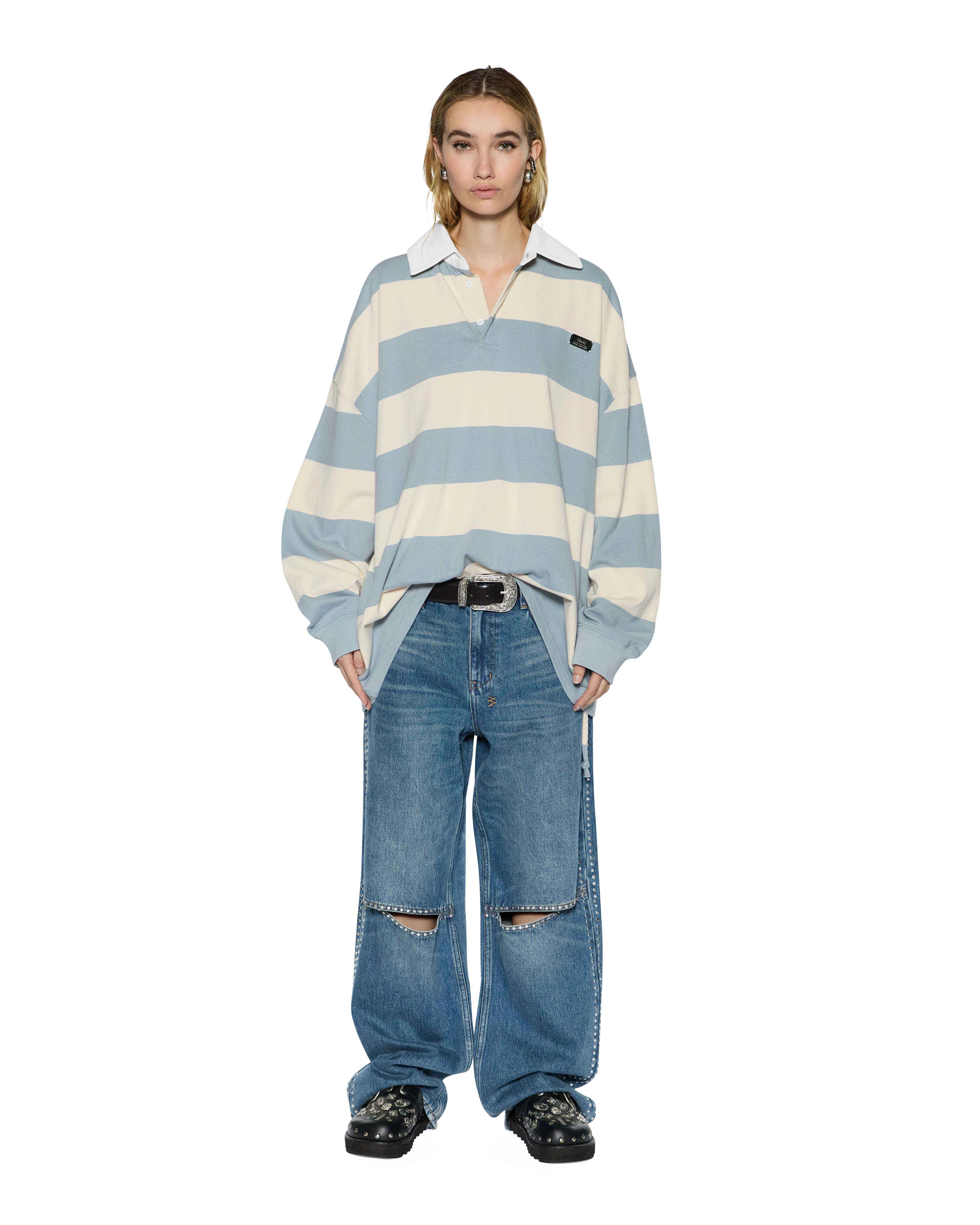 LOW RIDER TEXAS BLUE STUDDED Chic Design Look Stretch Fabric