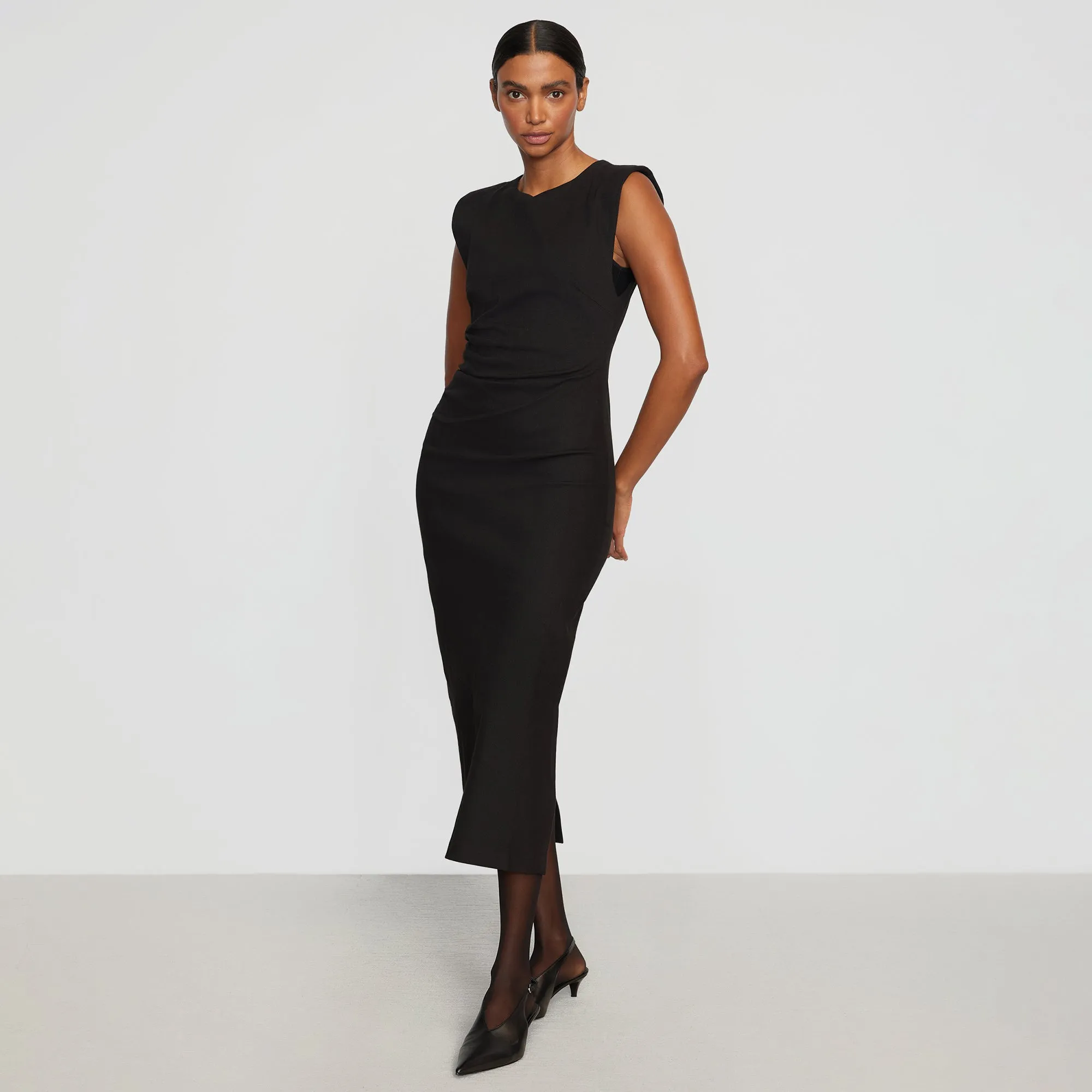 Light Finish Iman Split-Hem Cotton Twill Dress