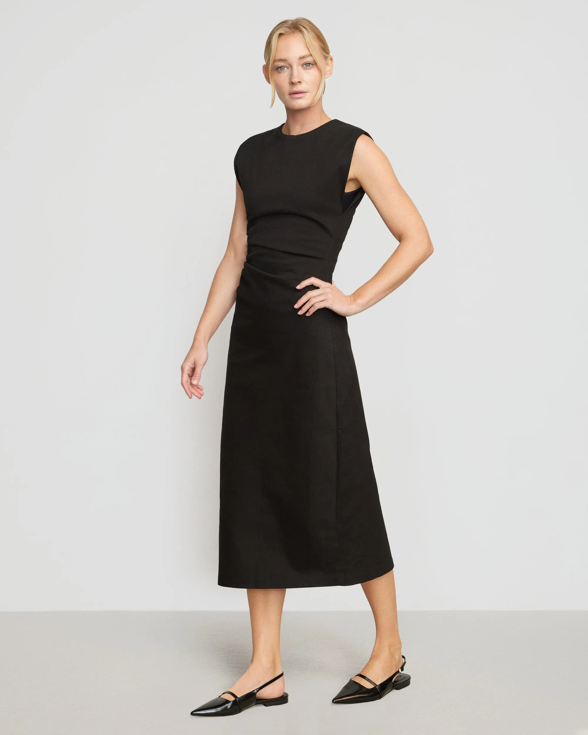 Iman Split-Hem Cotton Twill Dress Timeless elegance Bright Colors