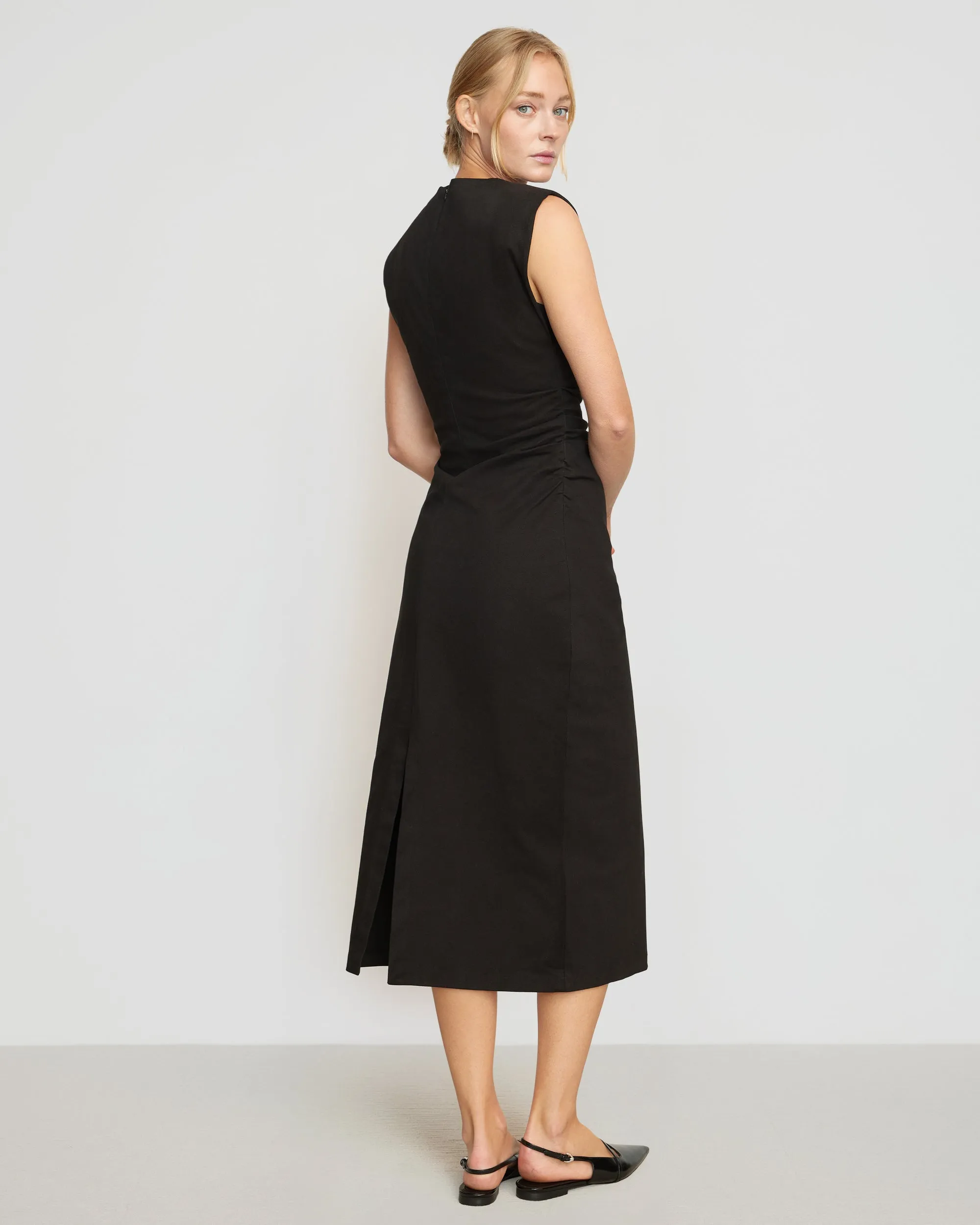 Halter-Neck Iman Split-Hem Cotton Twill Dress