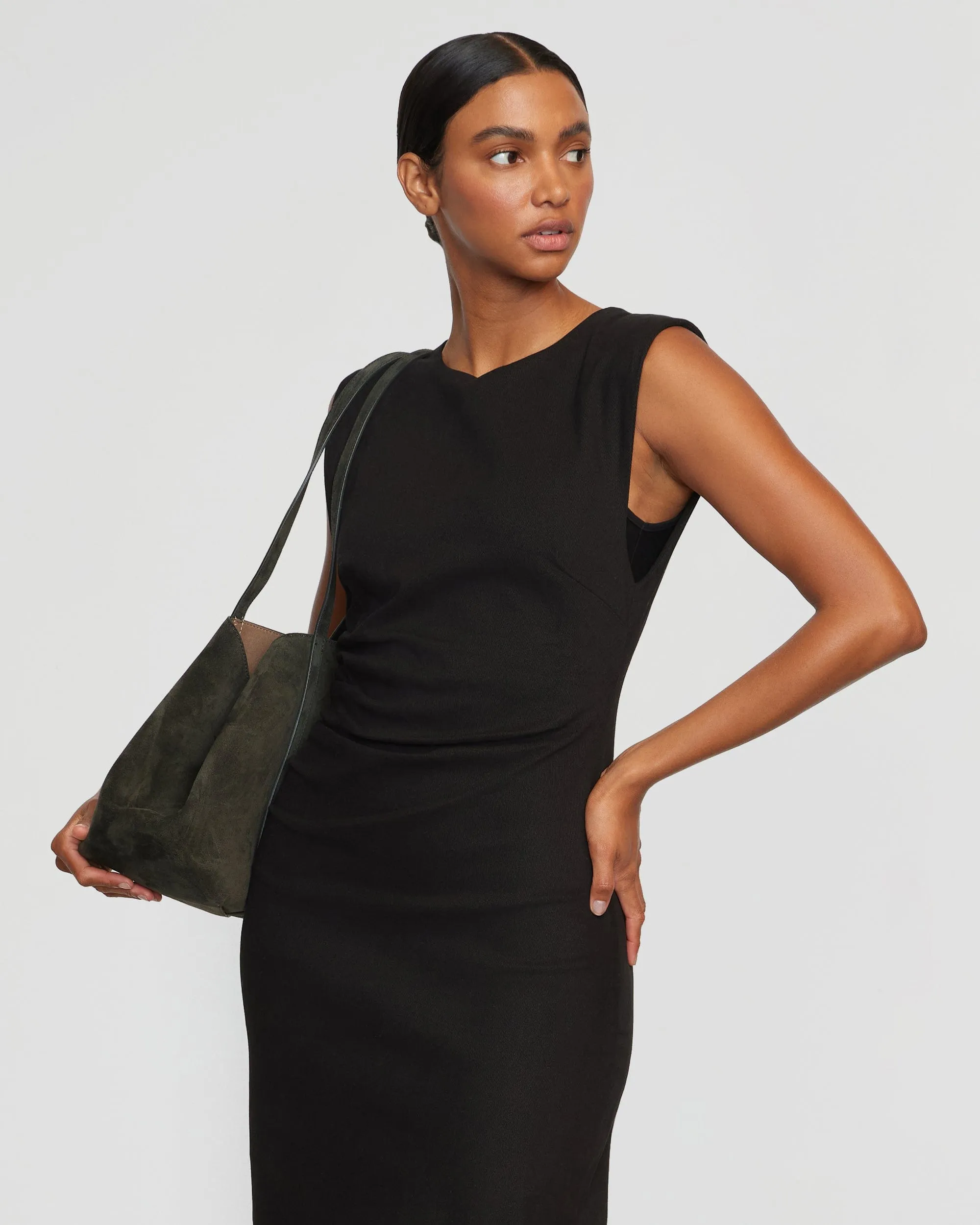 Iman Split-Hem Cotton Twill Dress Winter Layering Classic structured dress