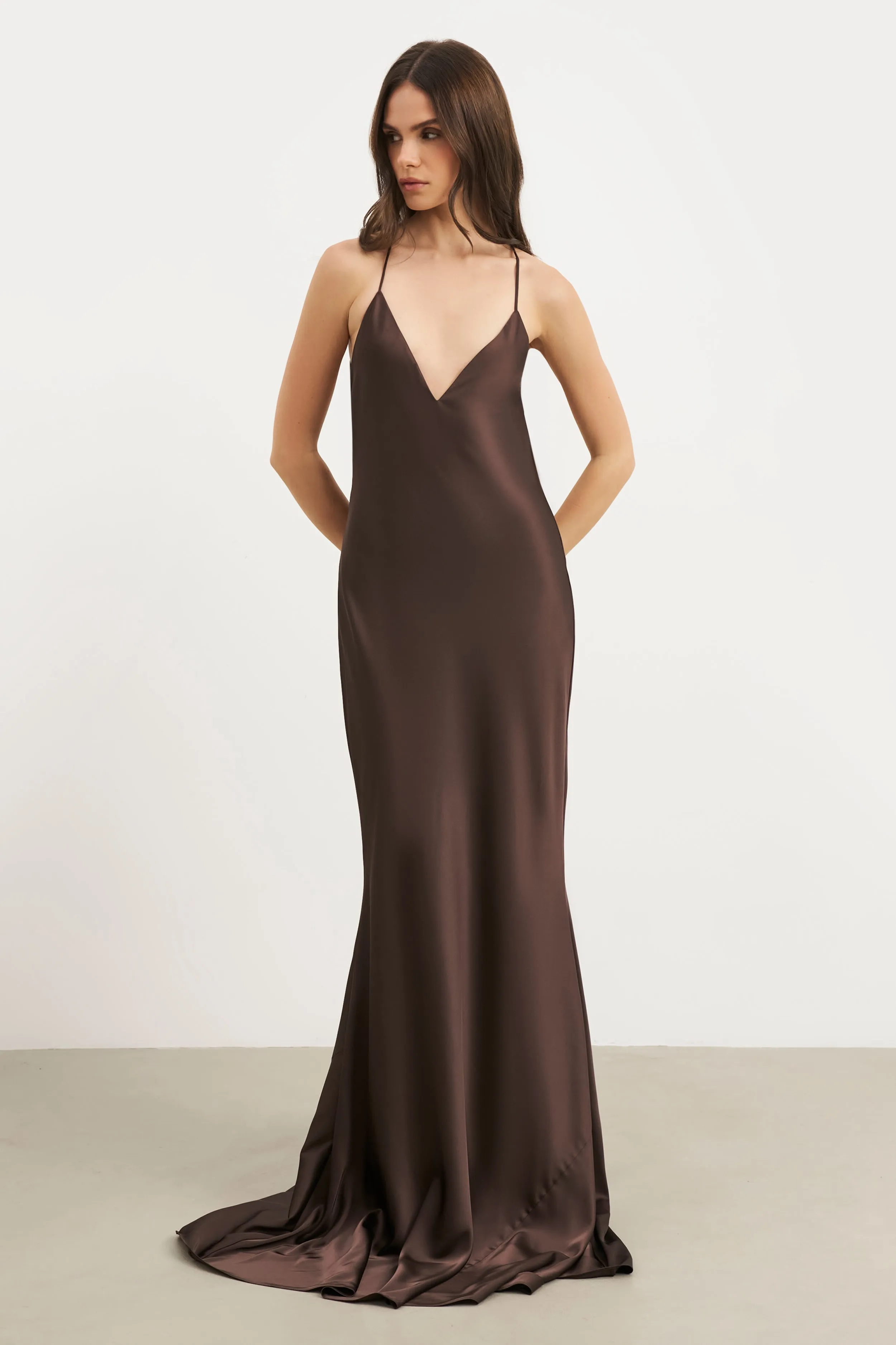 All-Day Wear Perfect Fit Satin Slinky Cowl Back Gown - Carob