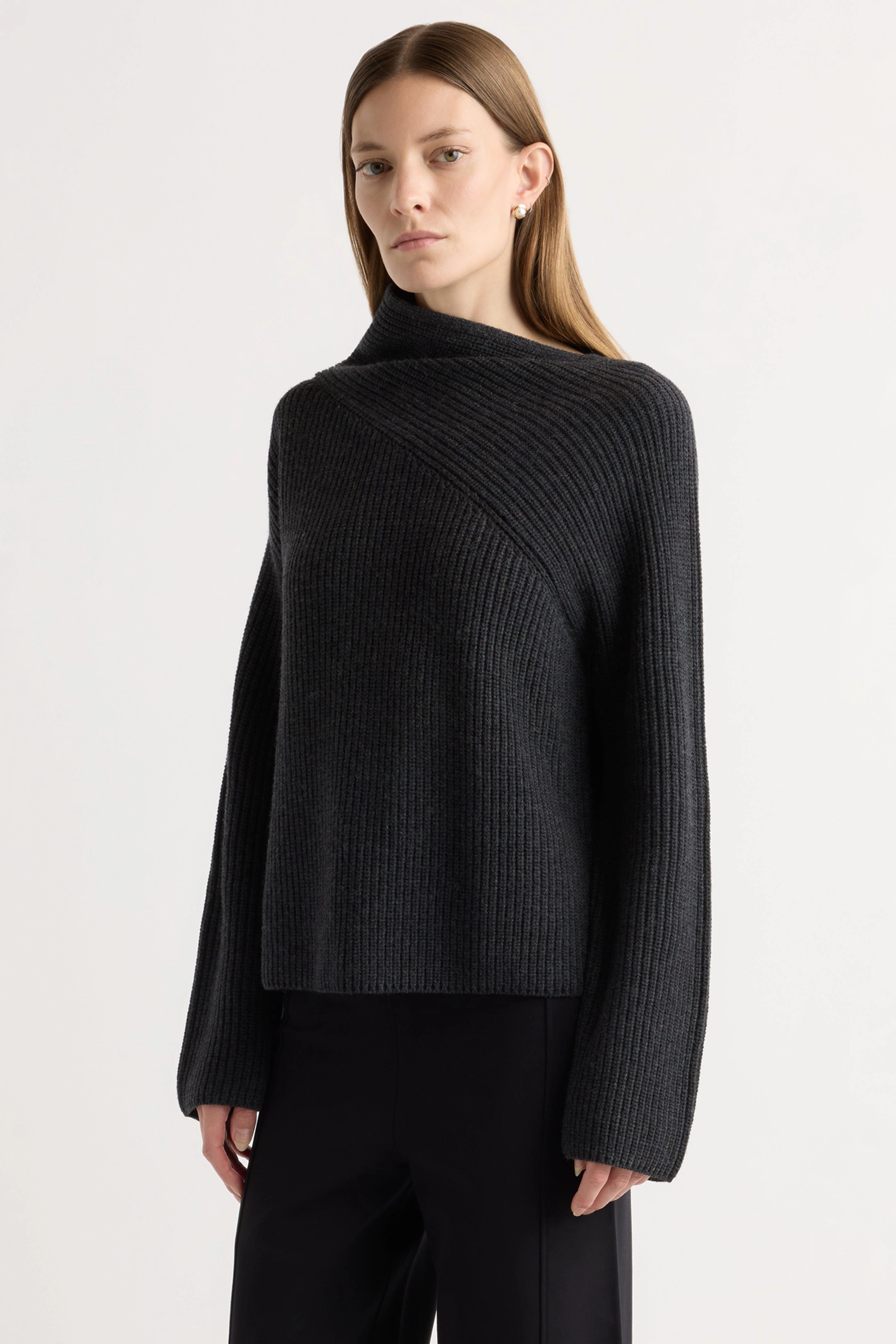 Julisa Asymmetric-Neck Sweater Elastic cuffs