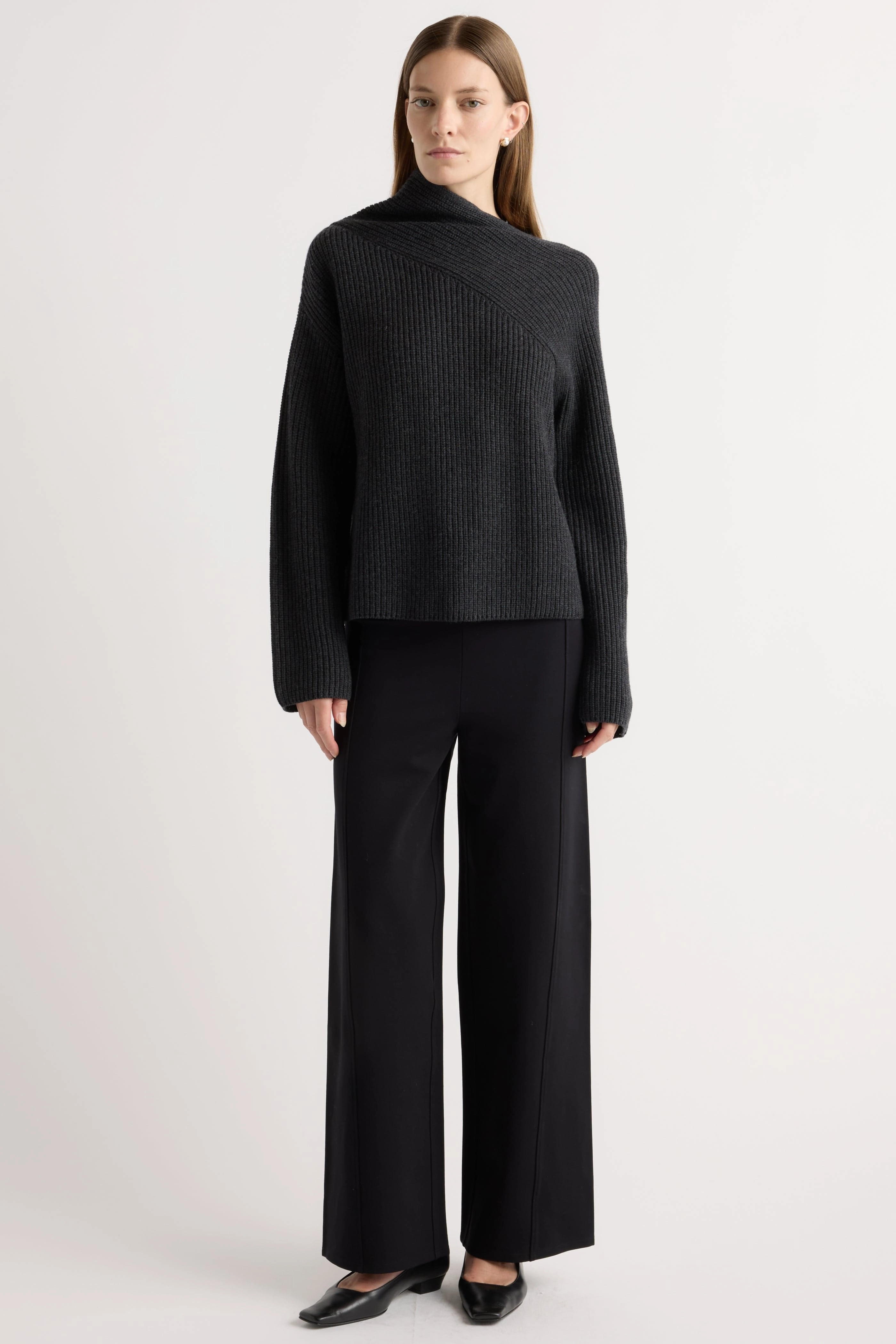 Julisa Asymmetric-Neck Sweater Windproof Weave