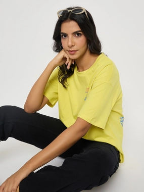 Madame Front and Back Graphic Print Yellow T-Shirt AdvancedMoistureManagement Set In Sleeve