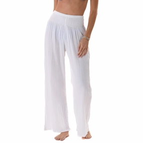 White Wide Leg Beach Cotton Pants Stretch waistband