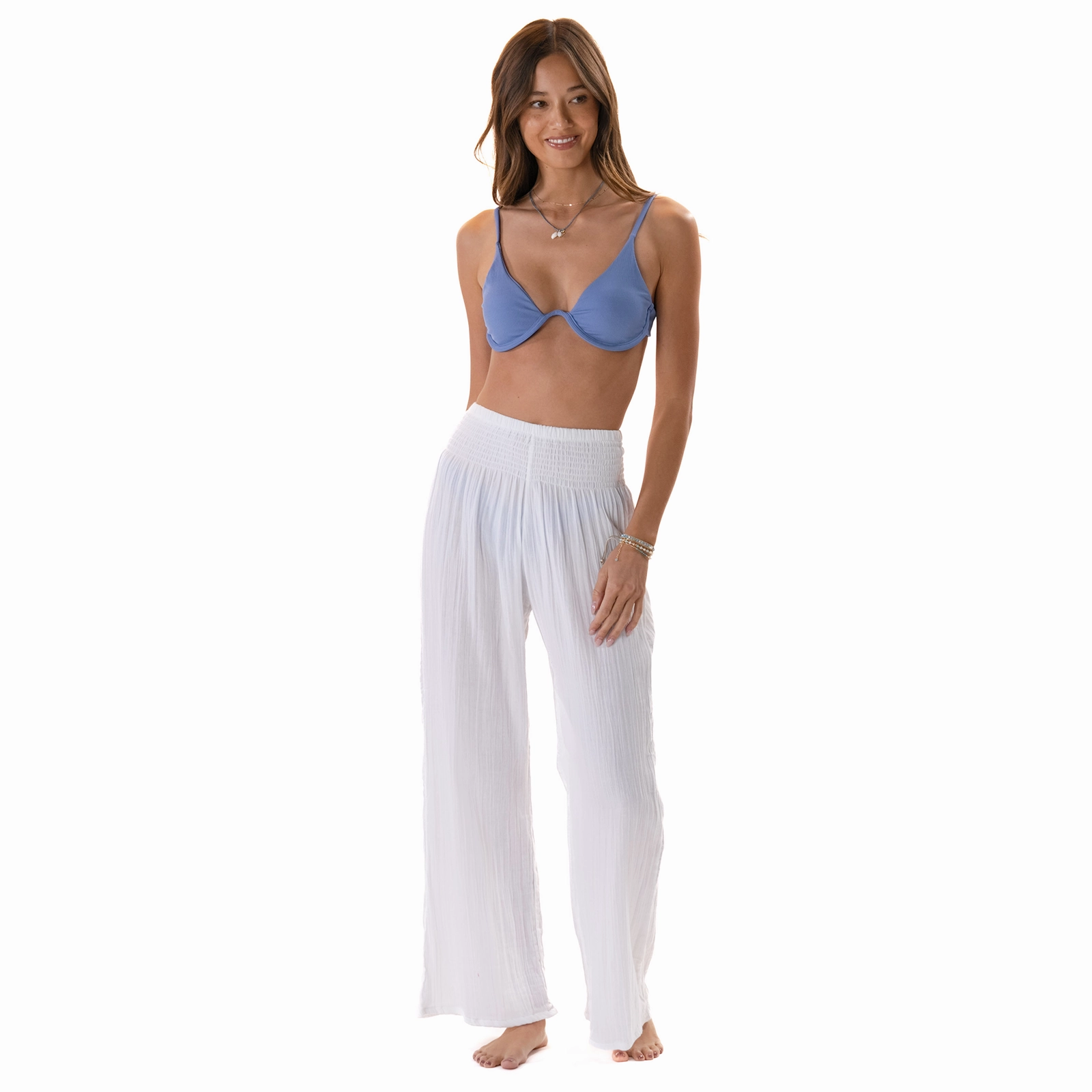 CompressionSupport White Wide Leg Beach Cotton Pants