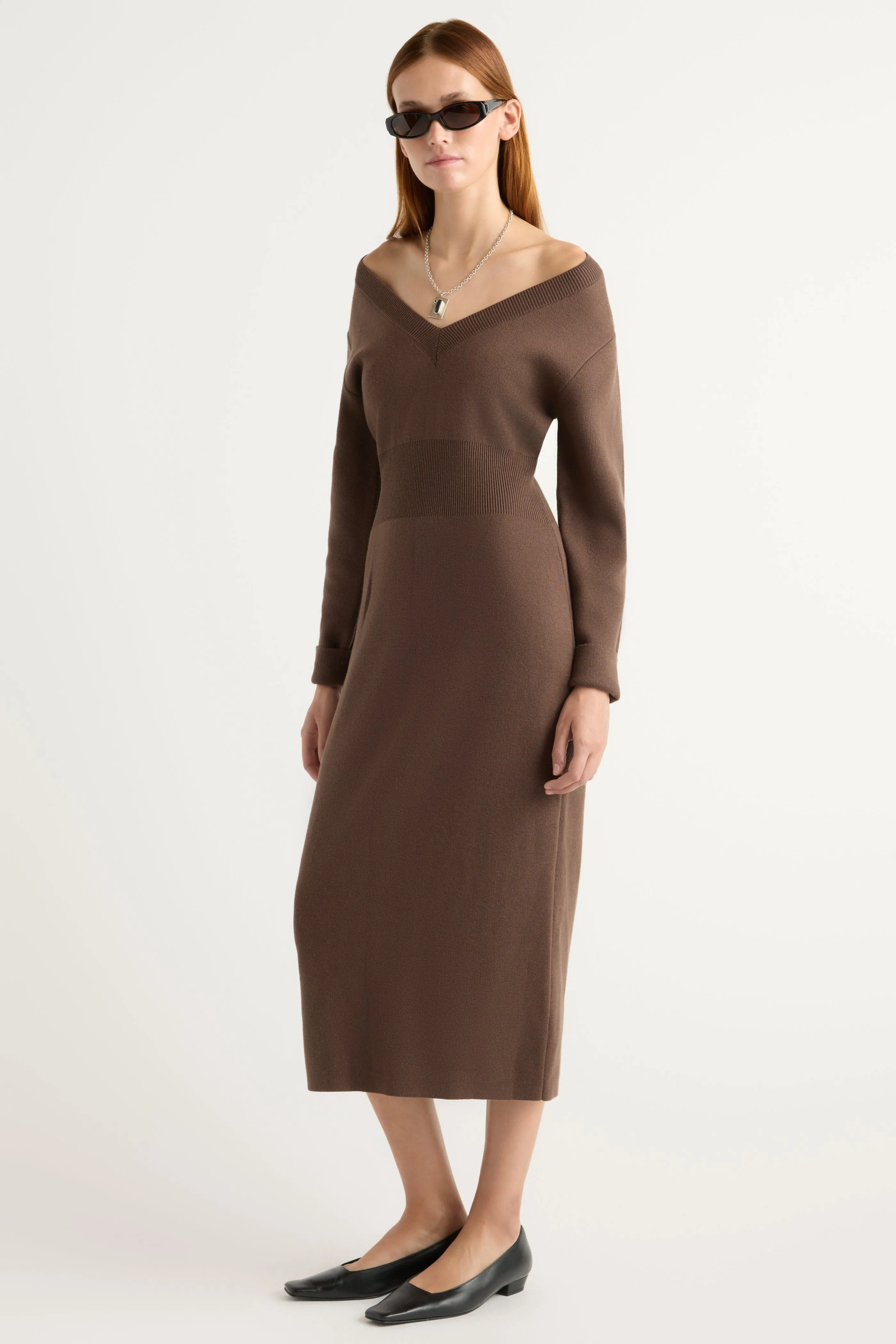 Bora Off-Shoulder V-Neck Sweater Dress Smooth Flow
