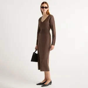 Bora Off-Shoulder V-Neck Sweater Dress Striped-Pattern Fall Piece