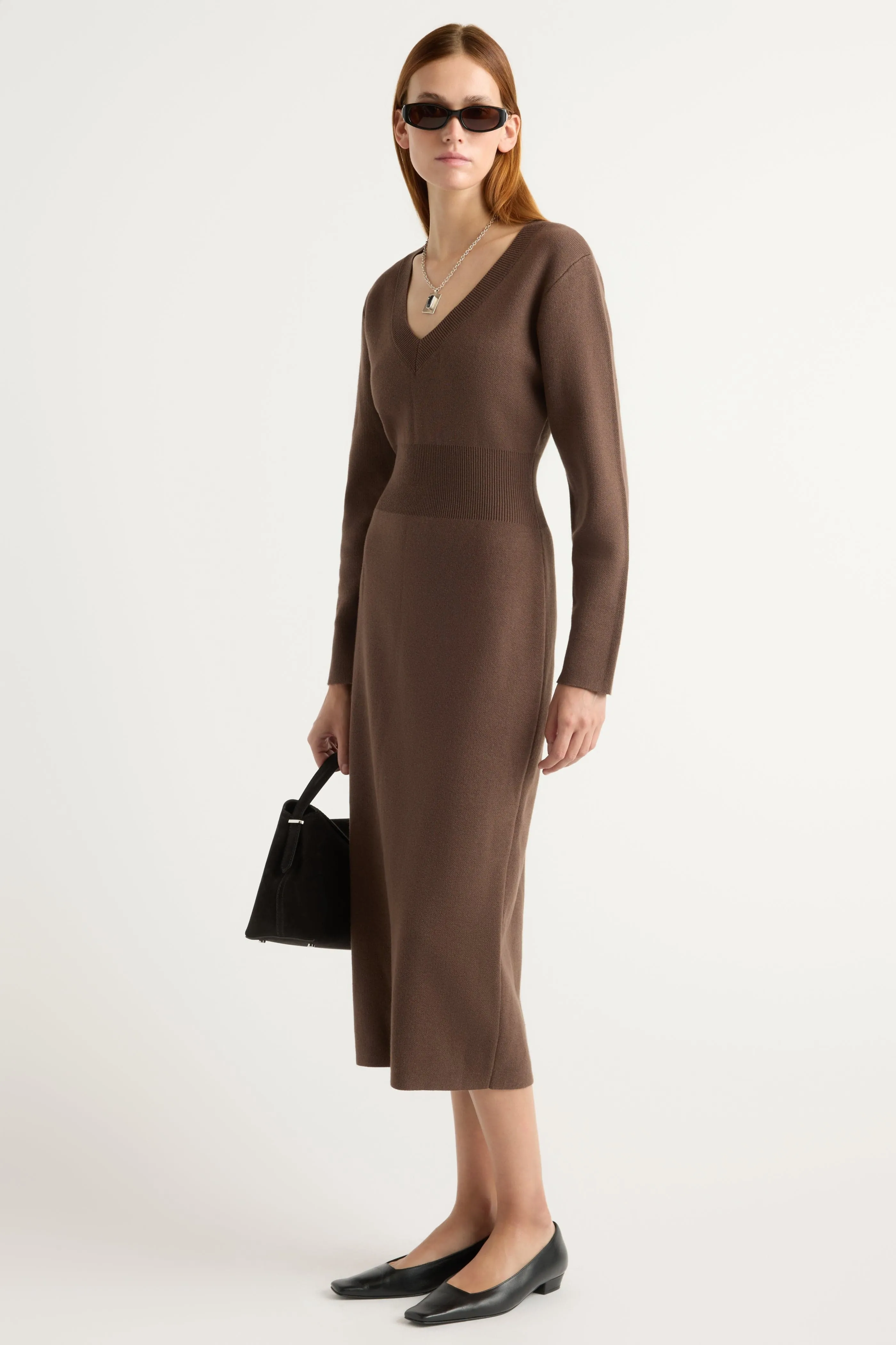 Bora Off-Shoulder V-Neck Sweater Dress Light Shape Pleat Breeze