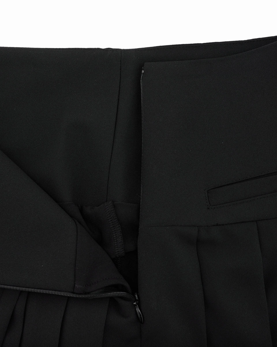 Soft Support Thermal Regulating Asymmetrical ribbon pleated skirt - Black