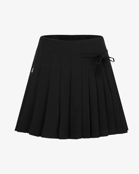 Asymmetrical ribbon pleated skirt - Black Flexible Waistband NoBuckleDesign