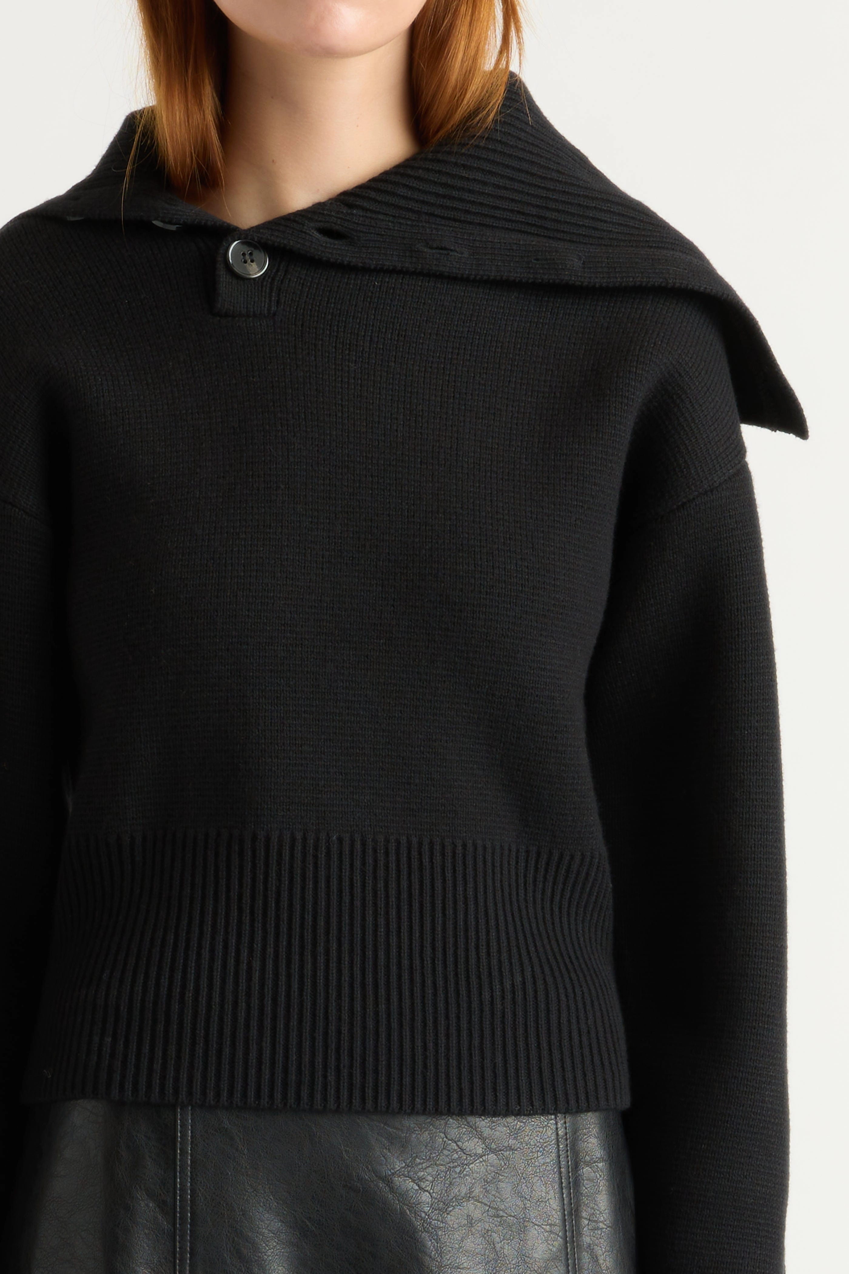 Loopback Fabric Casual Layers Elijah Foldover Button-Collar Sweater