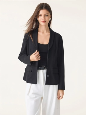 Stretch Shawl Lapel Button Front Blazer with Pockets Soft Hoodie Ultra Soft Texture