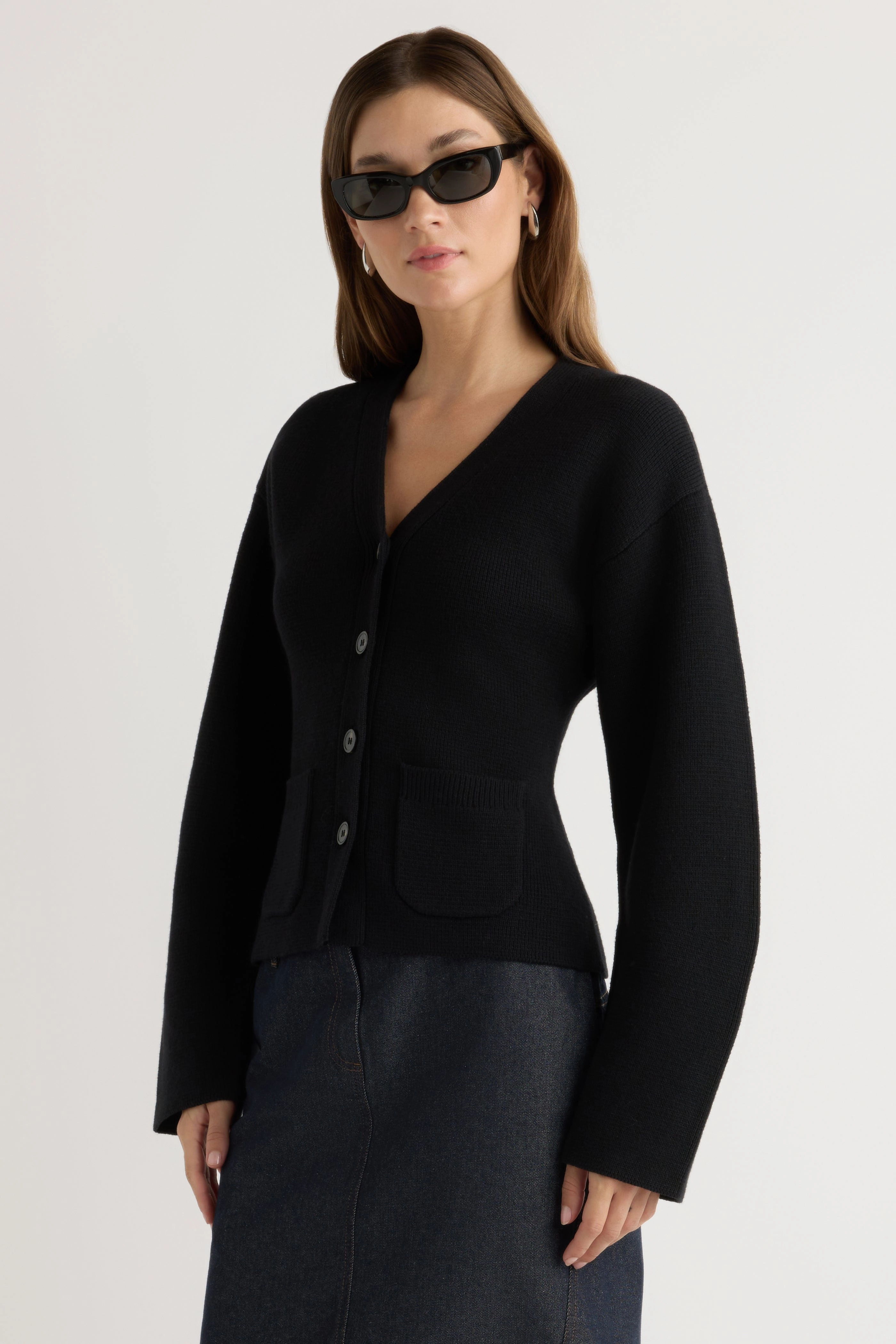 Knitwear Design Fashion Knit Elinor Organic Cotton-Wool V-Neck Cardigan